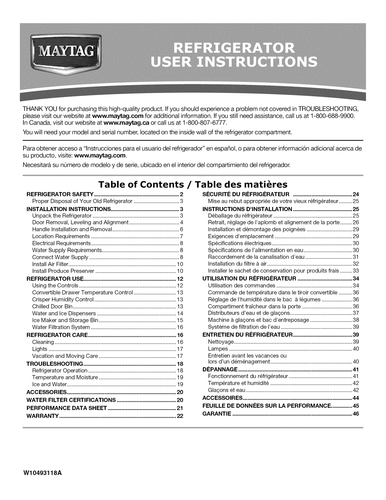 Maytag MSB27C2XAW00, MSB27C2XAM00, MSB27C2XAB00 Owner’s Manual