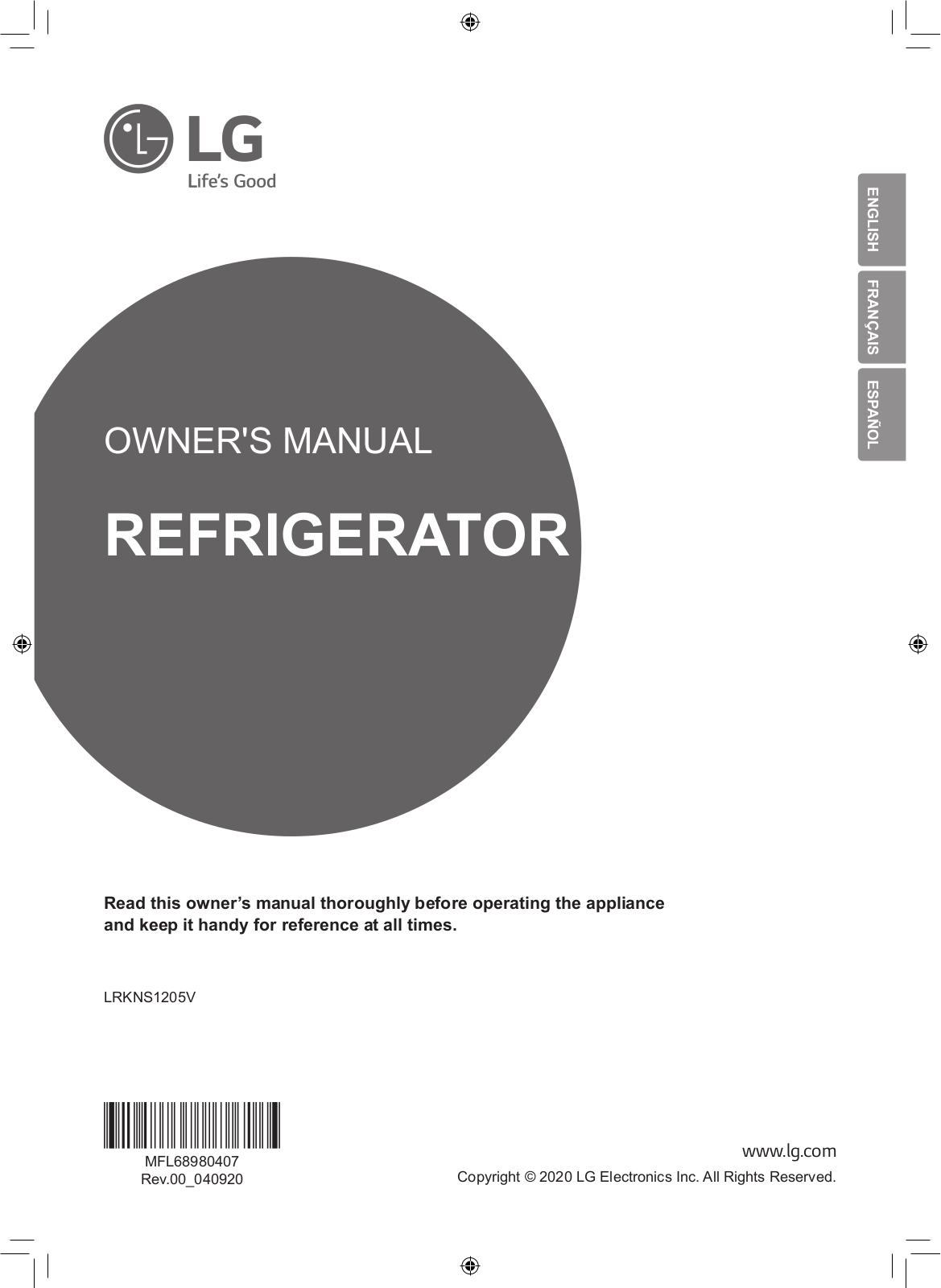 LG LRKNS1205V User Manual