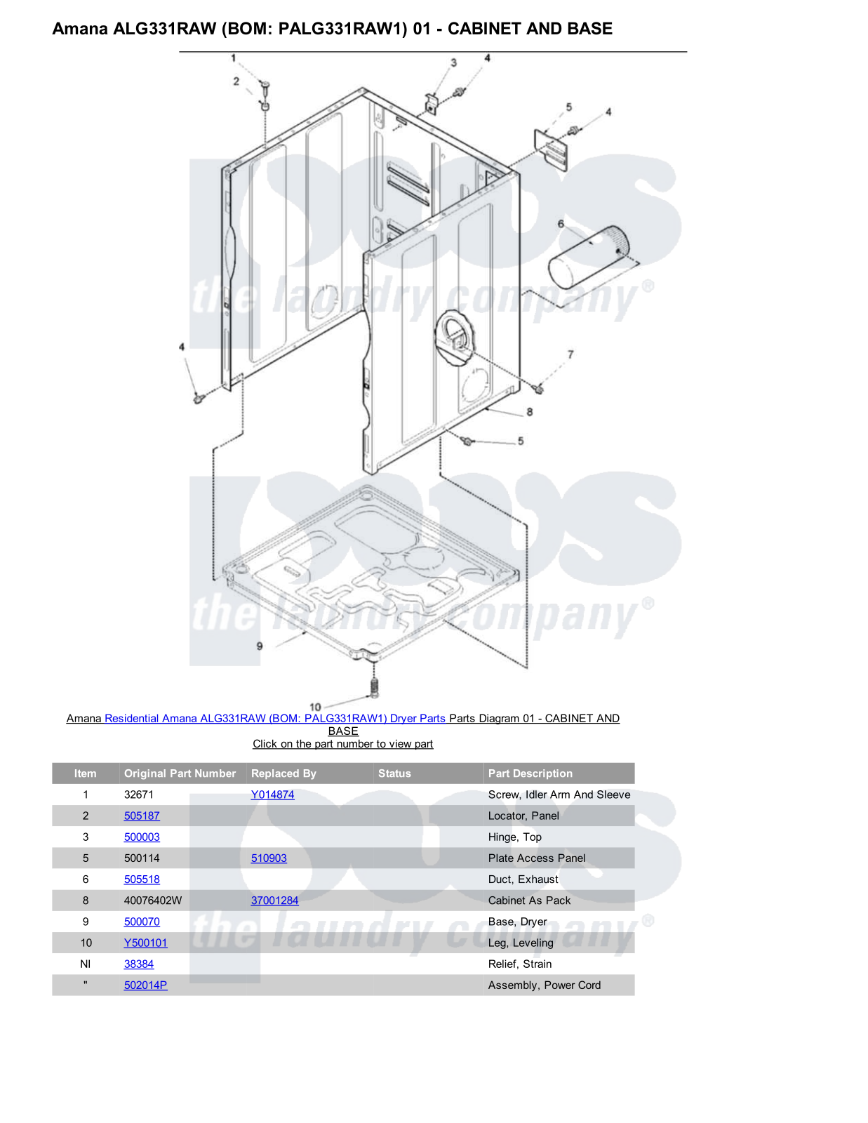 Amana ALG331RAW Parts Diagram