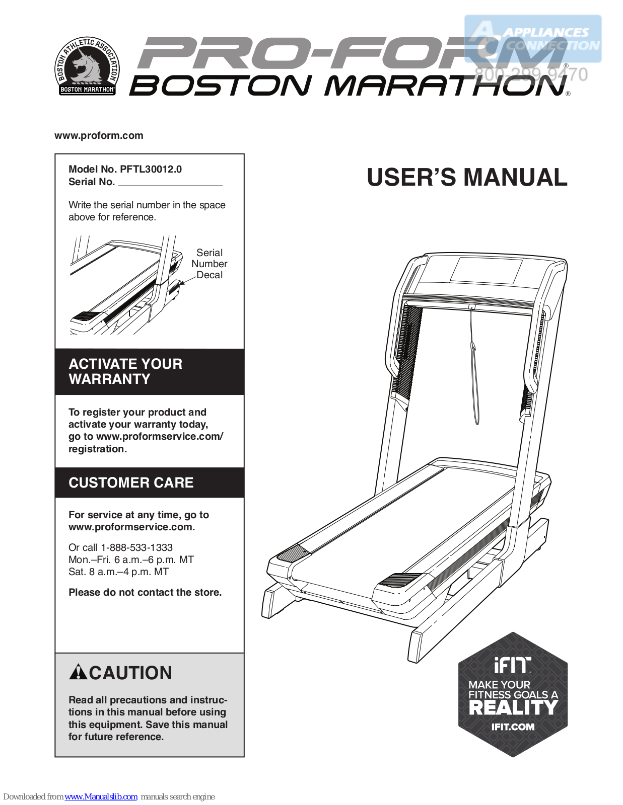 Pro-Form Boston Marathon PFTL30012.0, Boston Marathon PFTL21012.0, Boston Marathon, PFTL40014.1 User Manual