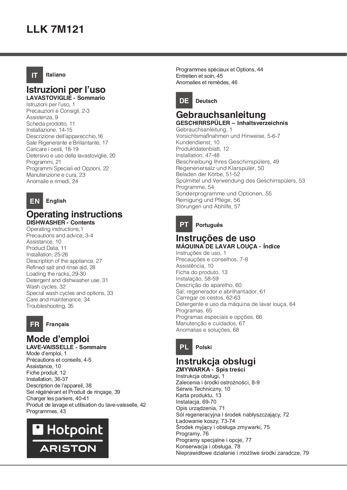 HOTPOINT/ARISTON LLK 7M121 X EU User Manual