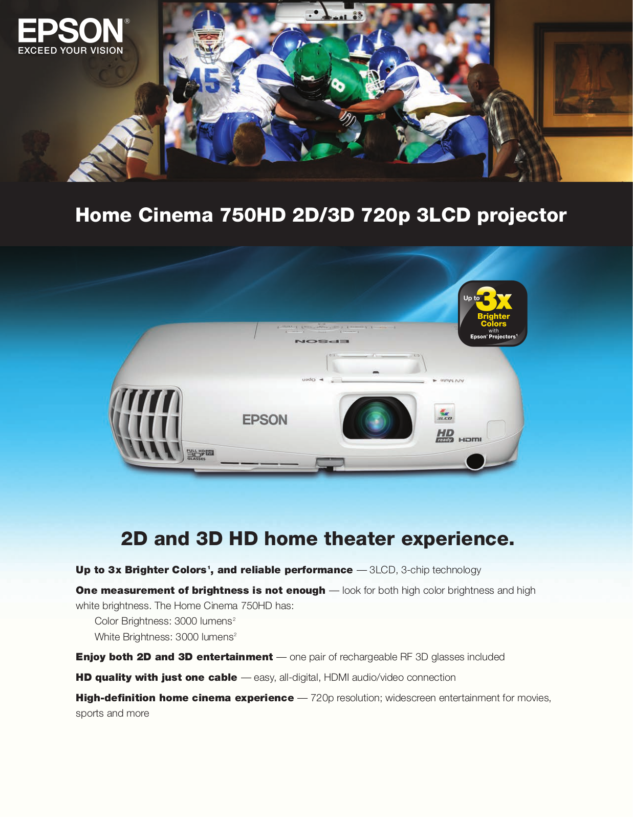 Epson Home Cinema 750HD Product Sheet