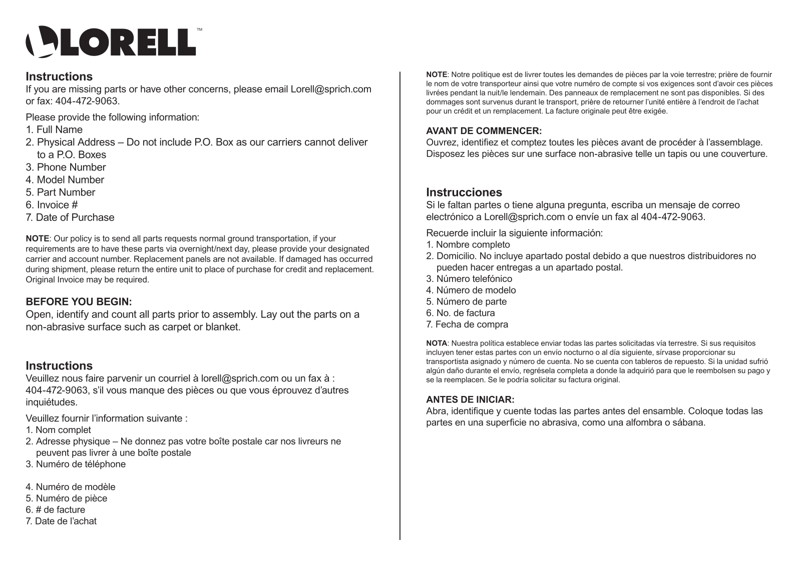 Lorell LRO1123 Assembly Instructions - ManualMachine.com