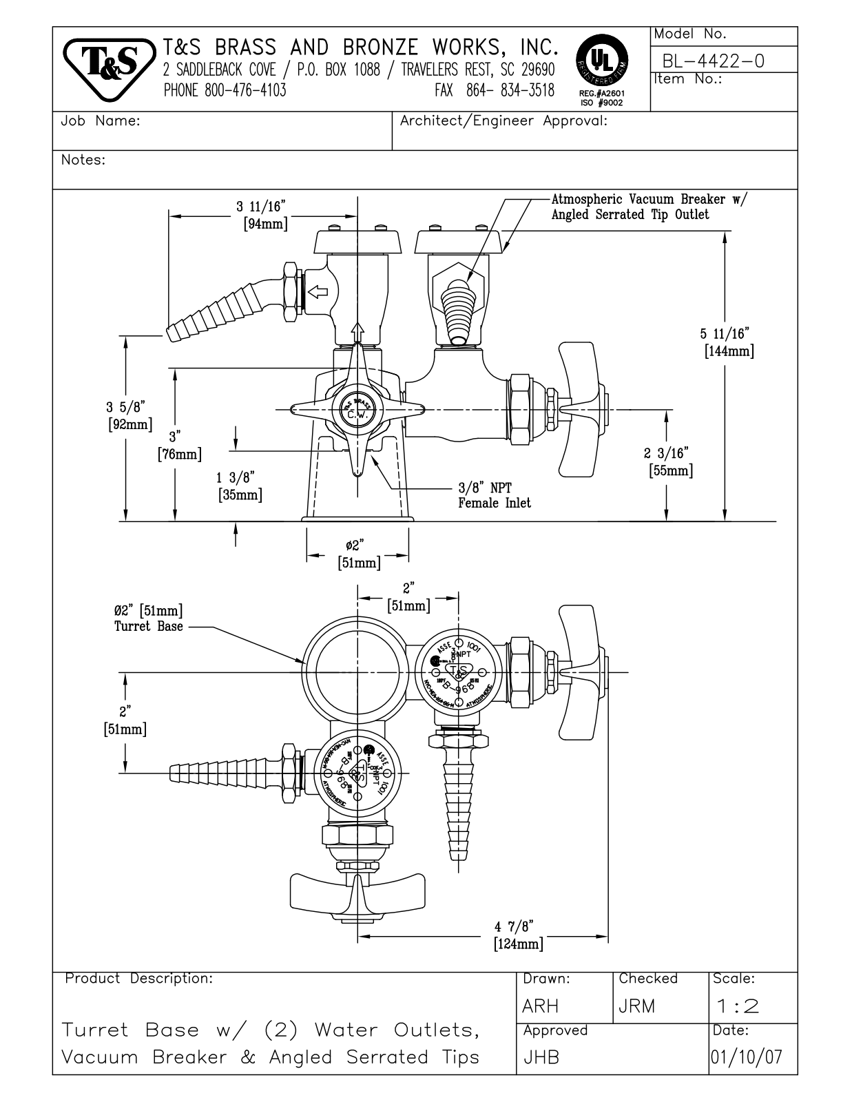 T & S Brass & Bronze Works BL-4422-0 General Manual