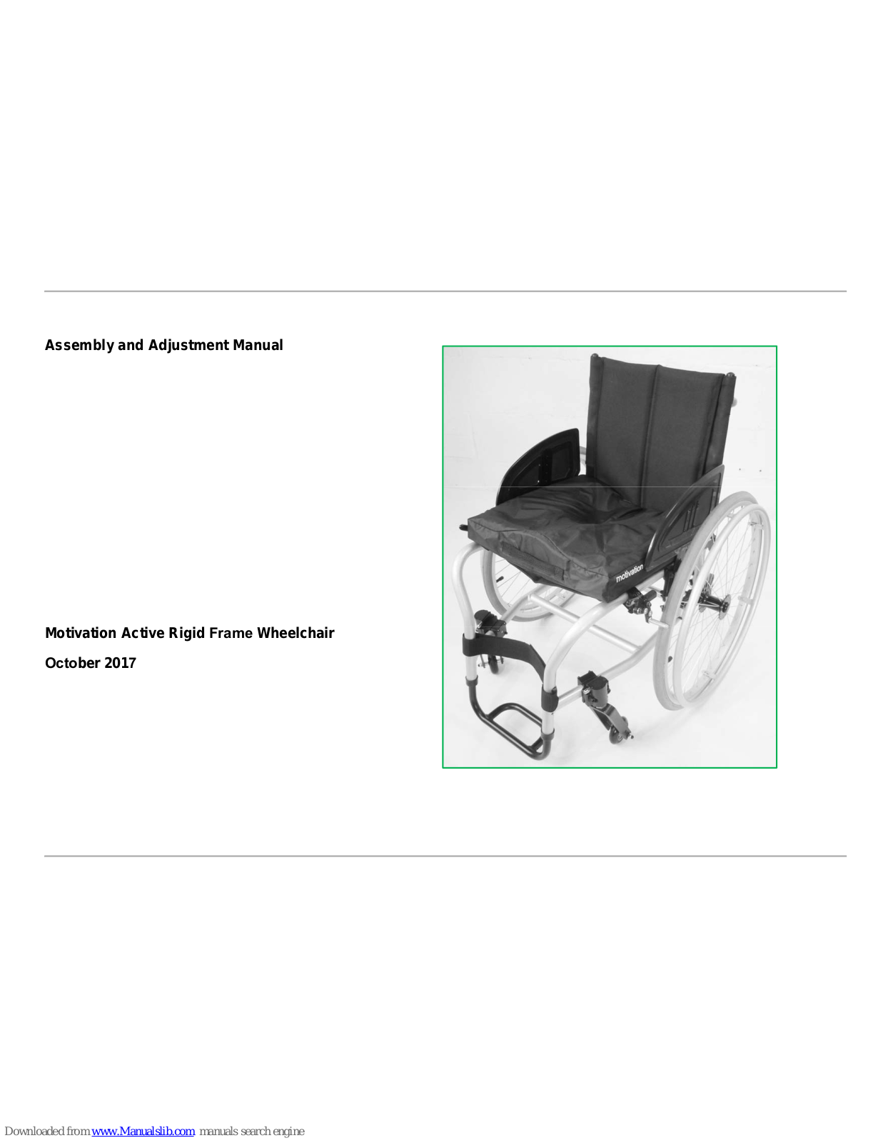 motivation Active Rigid Frame Wheelchair Assembly And Adjustment Manual