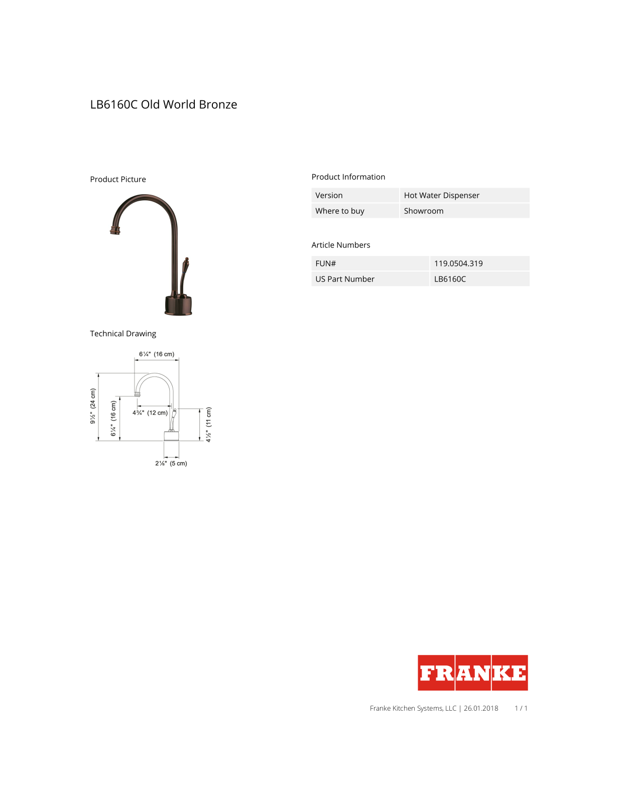 Franke LB6160C Specs