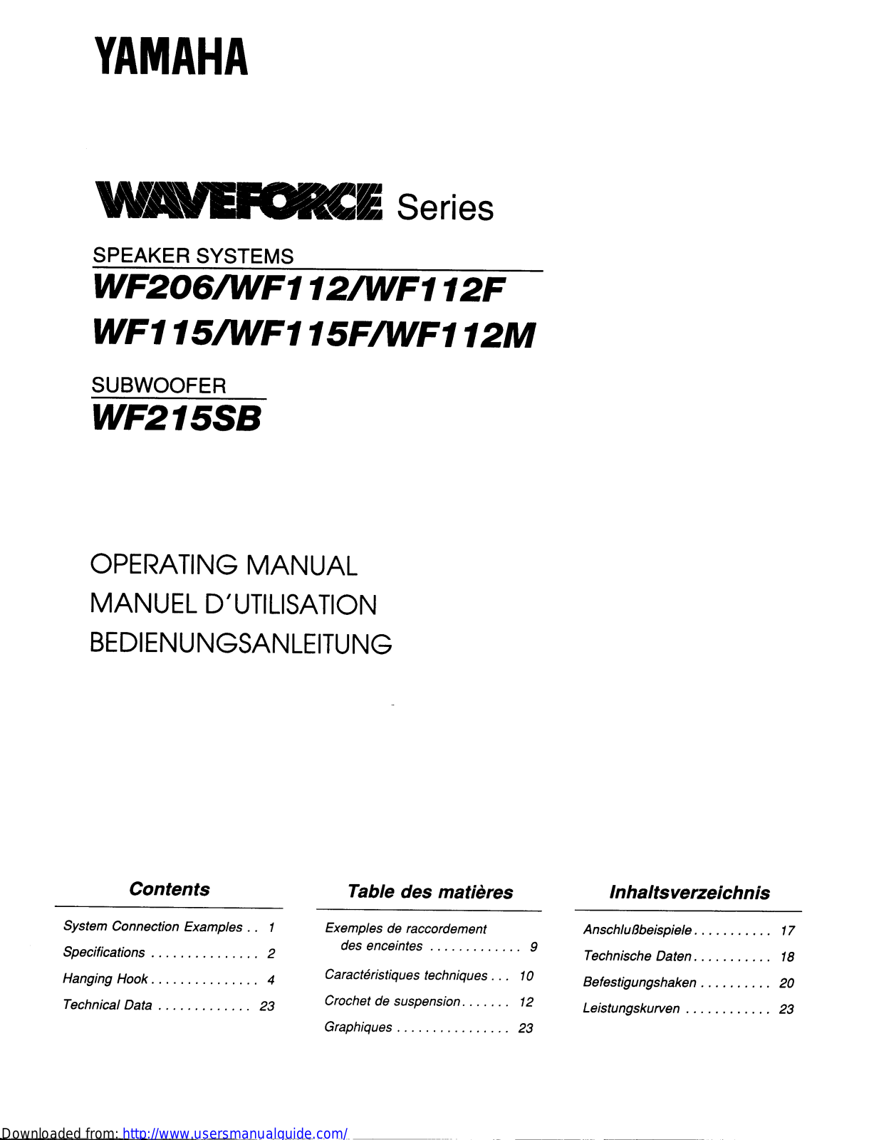 Yamaha Audio WF206, WF115F, WF215SB, WF115, WF112M User Manual