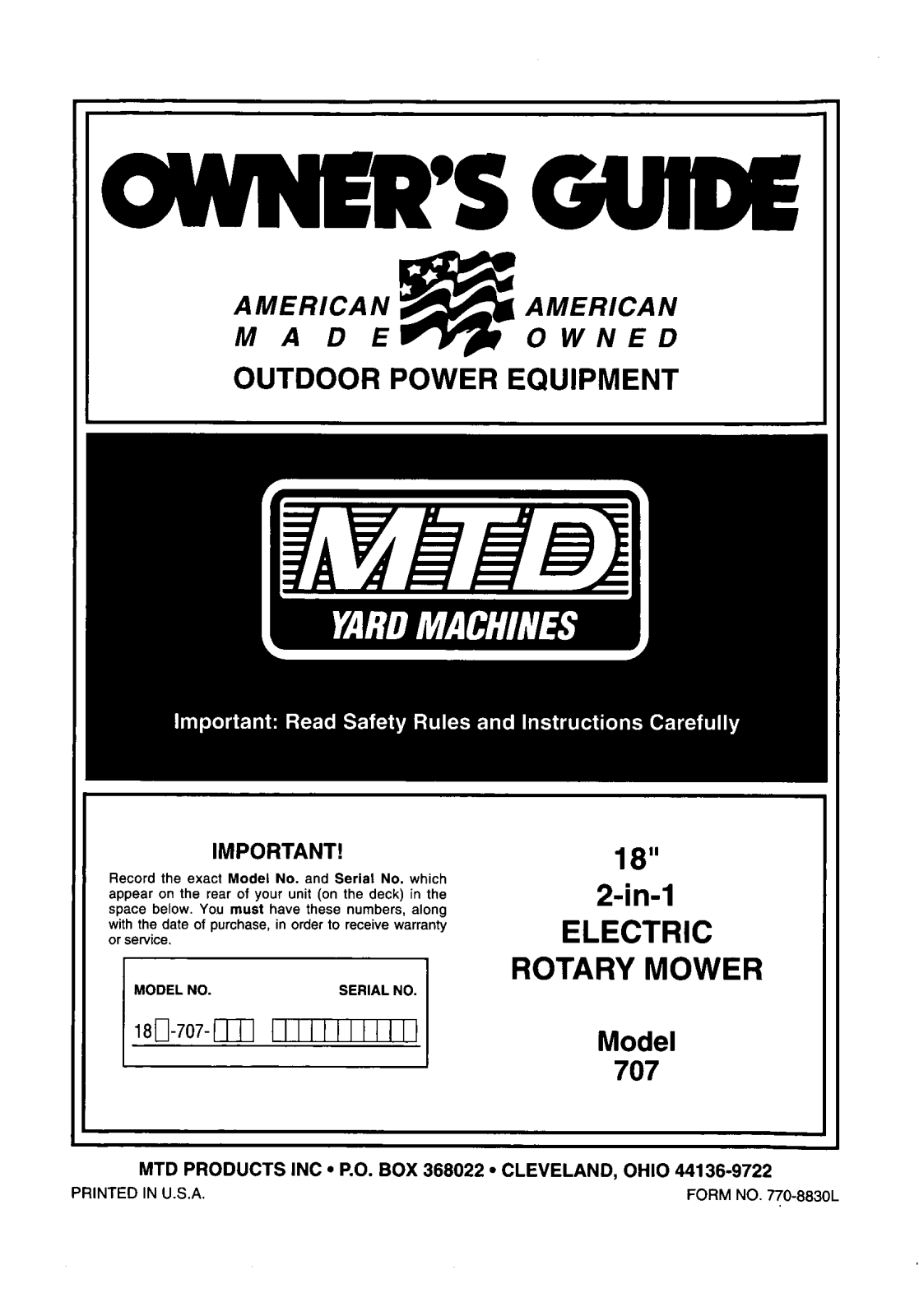 MTD 707 User Manual