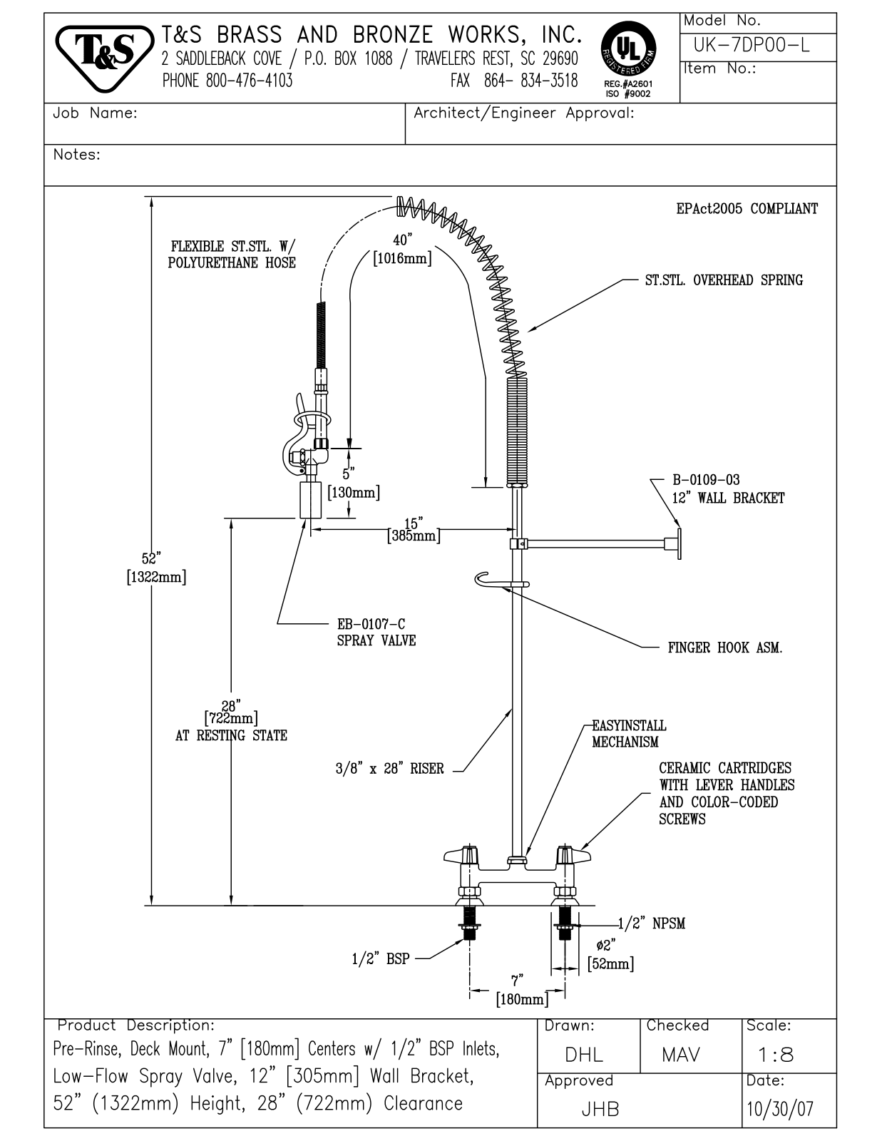 T&S Brass UK-7DP00-L User Manual