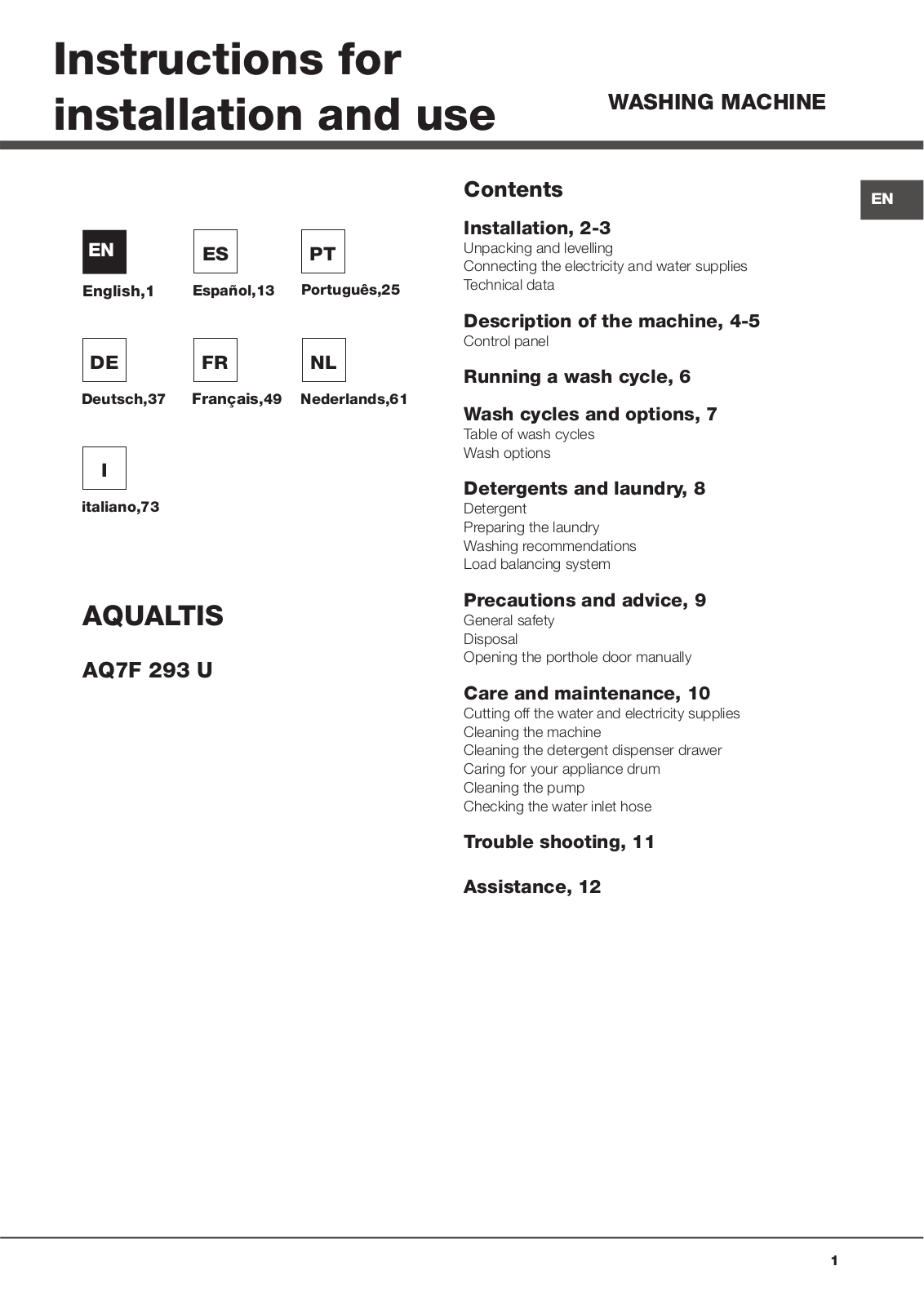 Hotpoint Ariston AQ7F 293 U User Manual