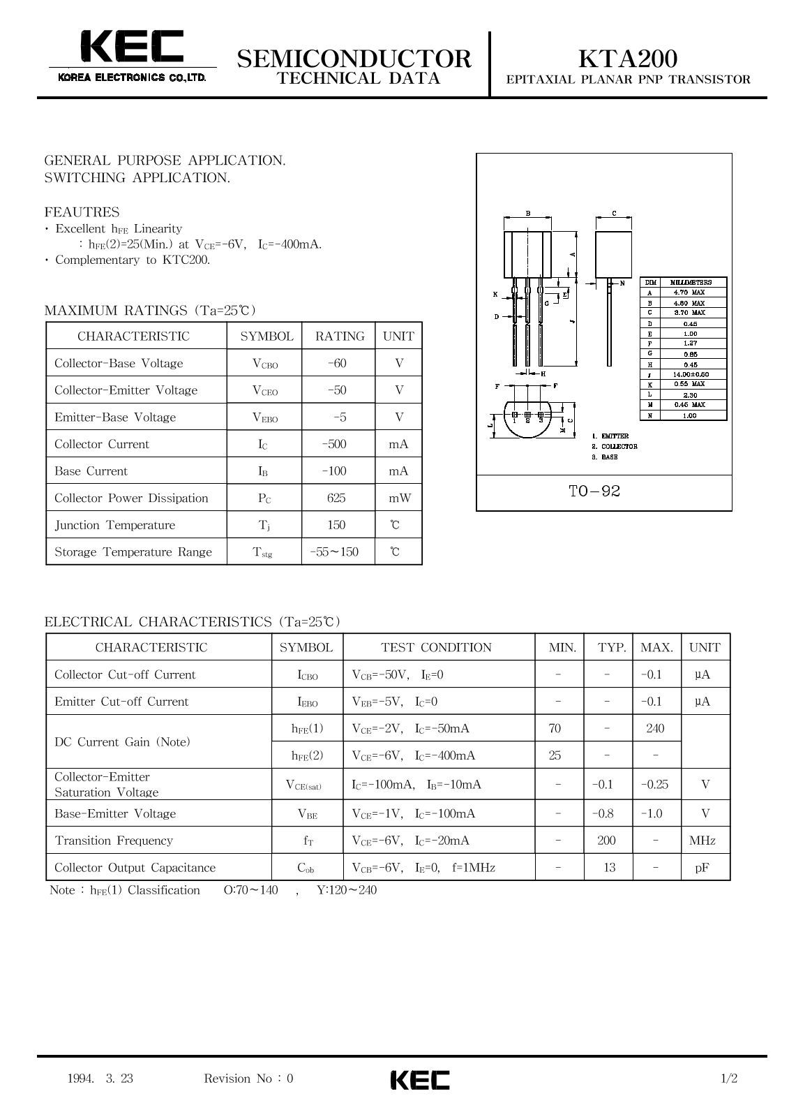 KEC KTA200 Datasheet