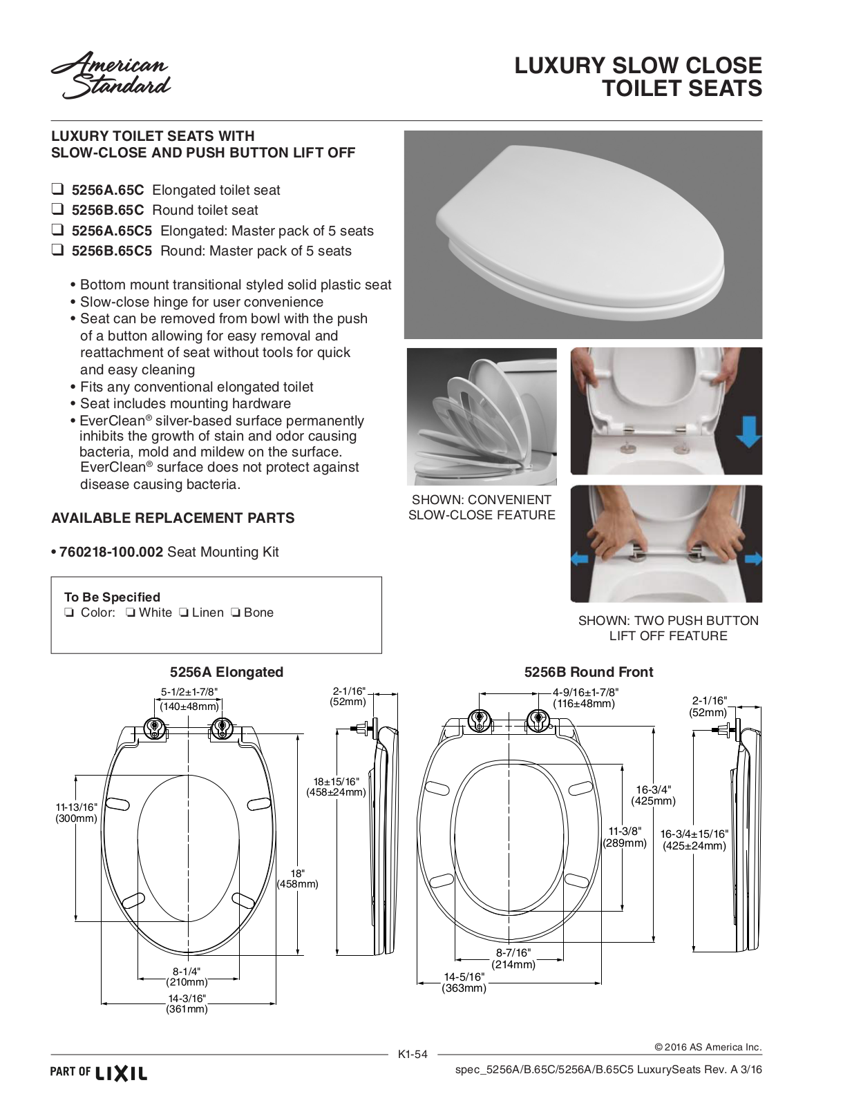 American Standard 5256A.65C, 5256B.65C, 5256A.65C5, 5256B.65C5 User Manual