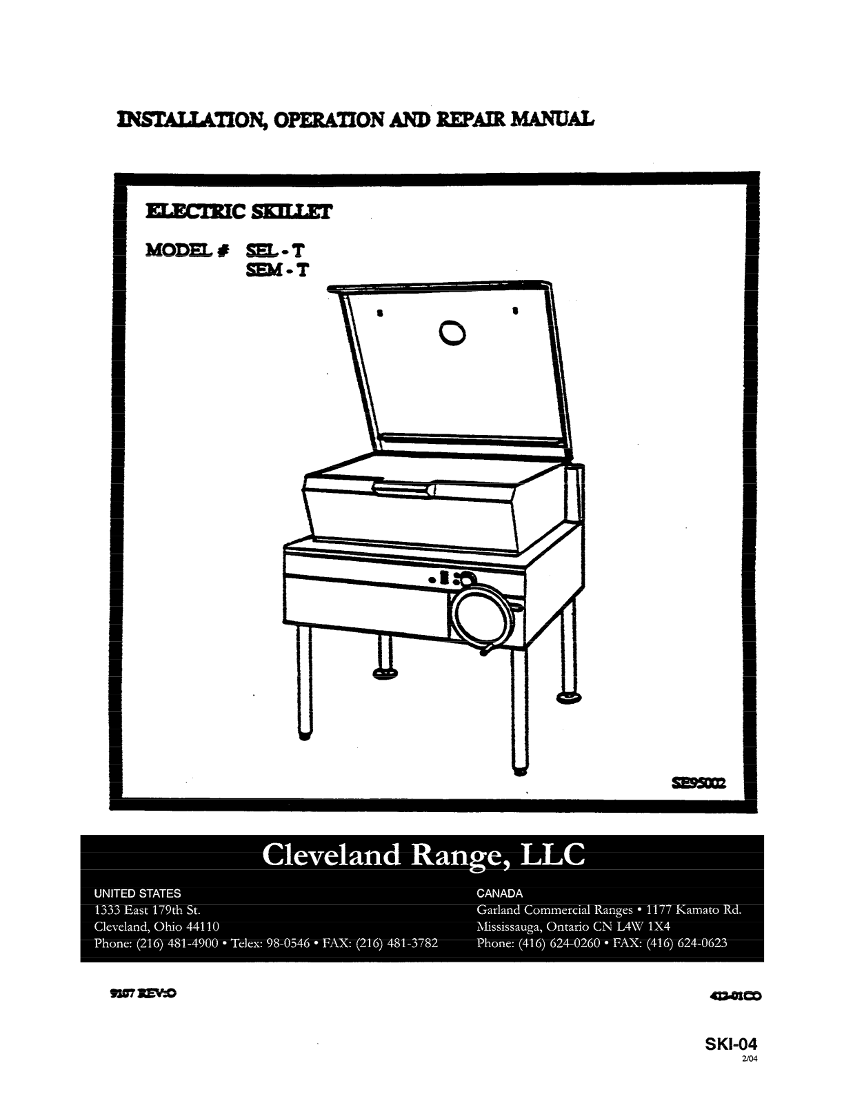 Cleveland Range SEM-T User Manual