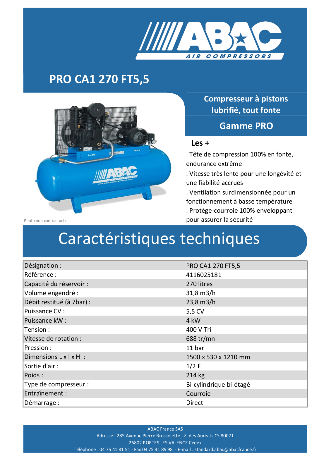 Abac PRO CA1 270 FT5.5 Specification - ManualMachine.com