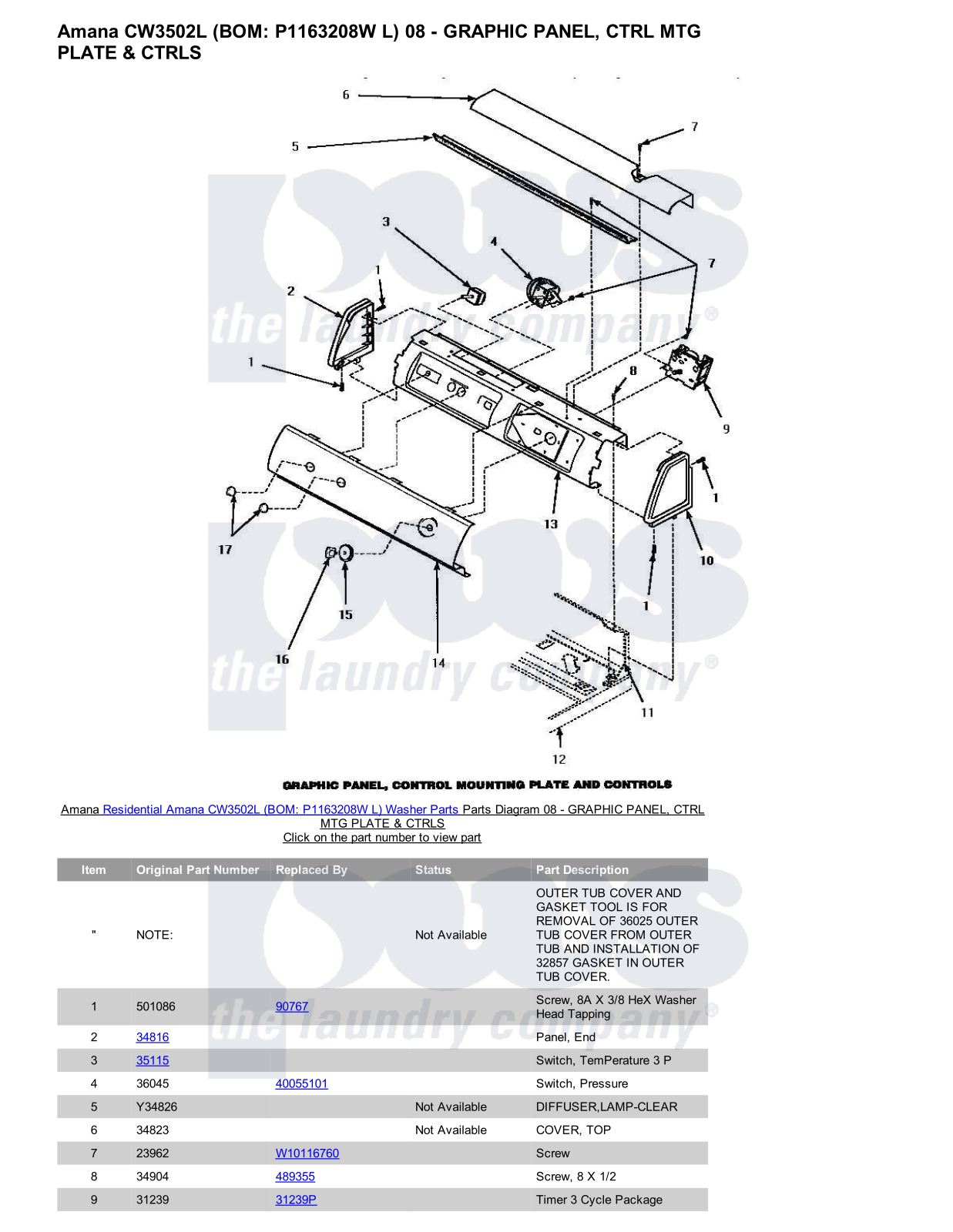 Amana CW3502L Parts Diagram