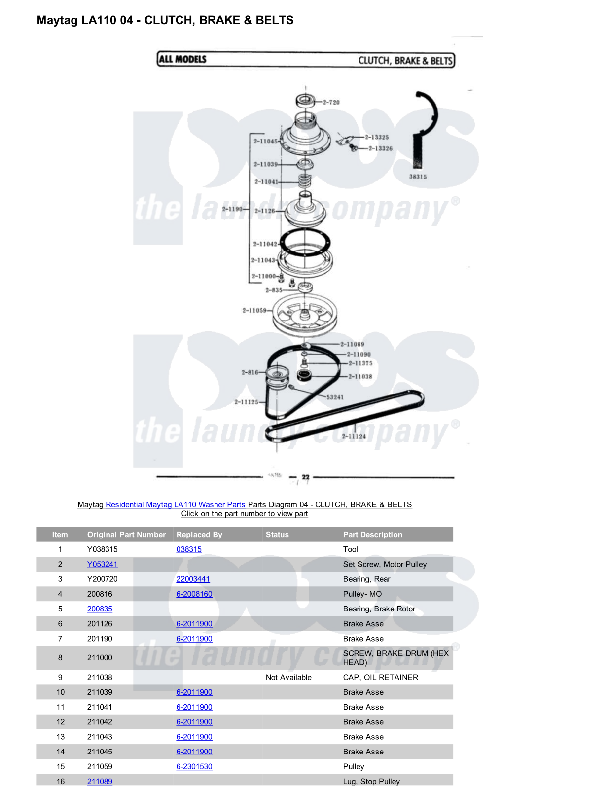 Maytag LA110 Parts Diagram