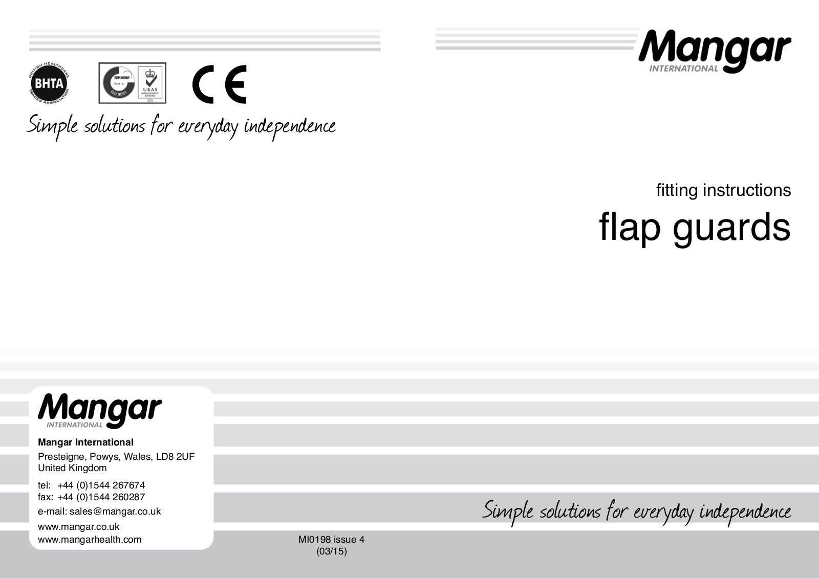 Mangar flap guards USER INSTRUCTIONS - ManualMachine.com
