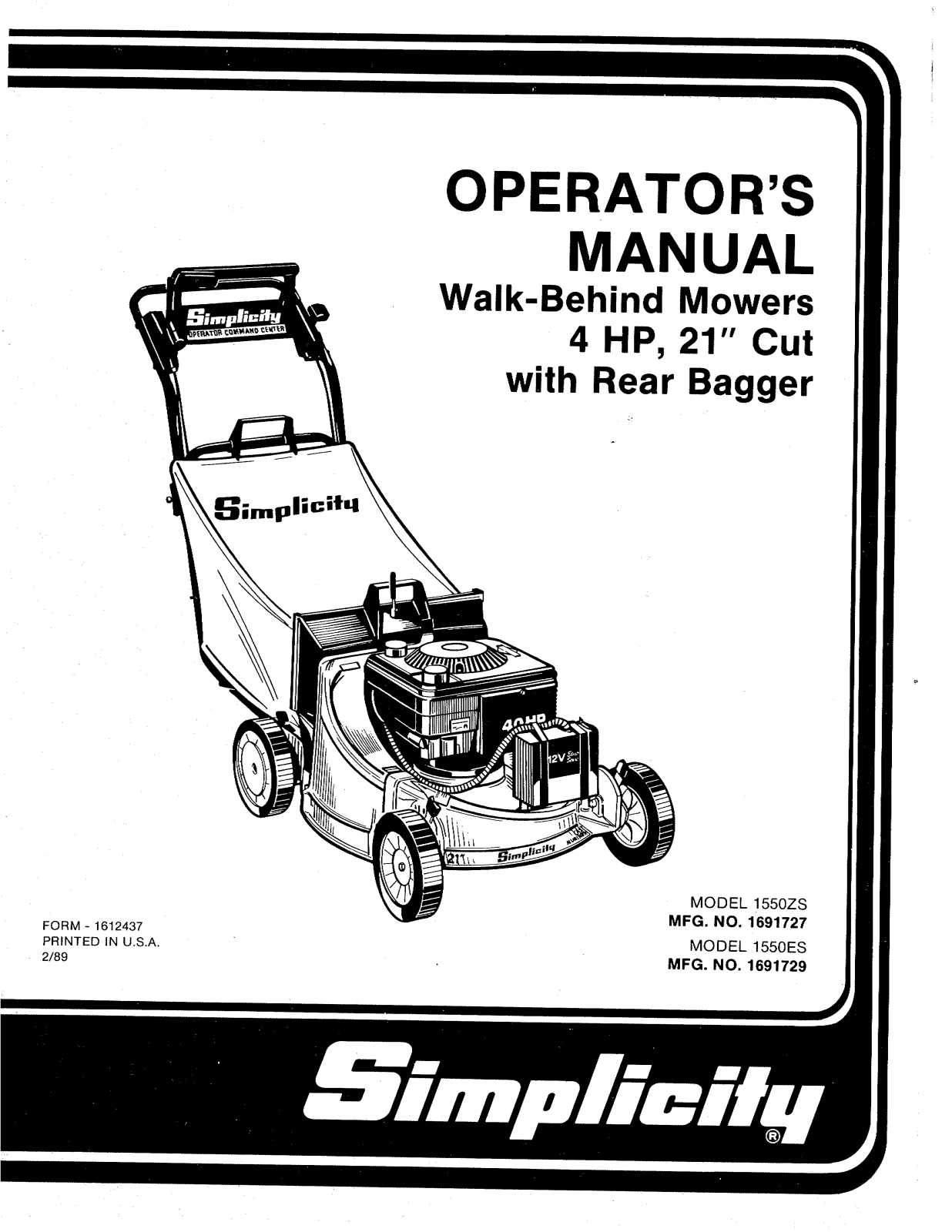 Simplicity 1550ZS, 1550ES User Manual