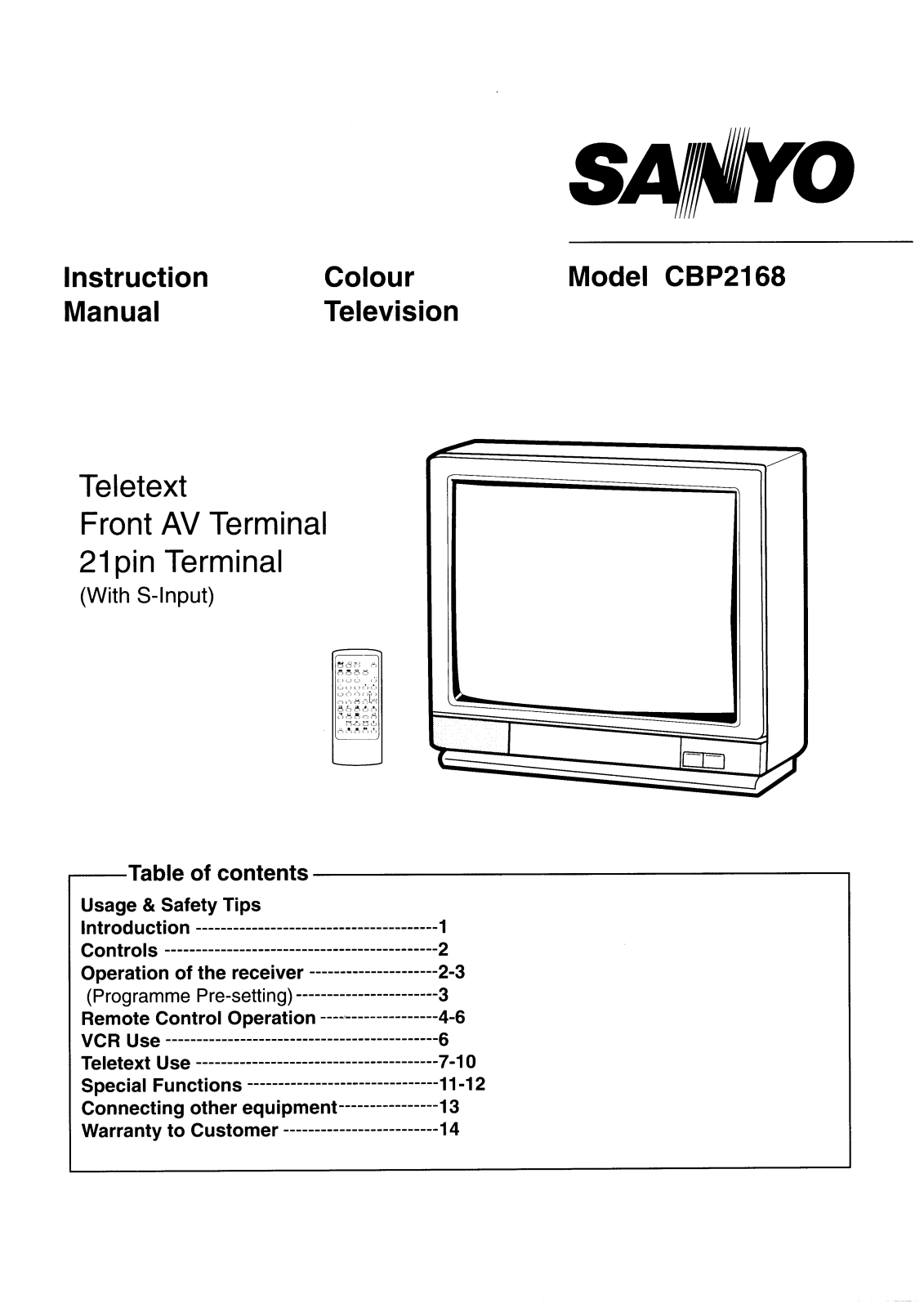 Sanyo CBP2168 Instruction Manual