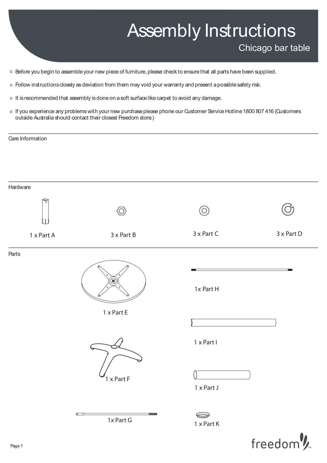 Freedom Chicago Round Bar Table Assembly Instruction