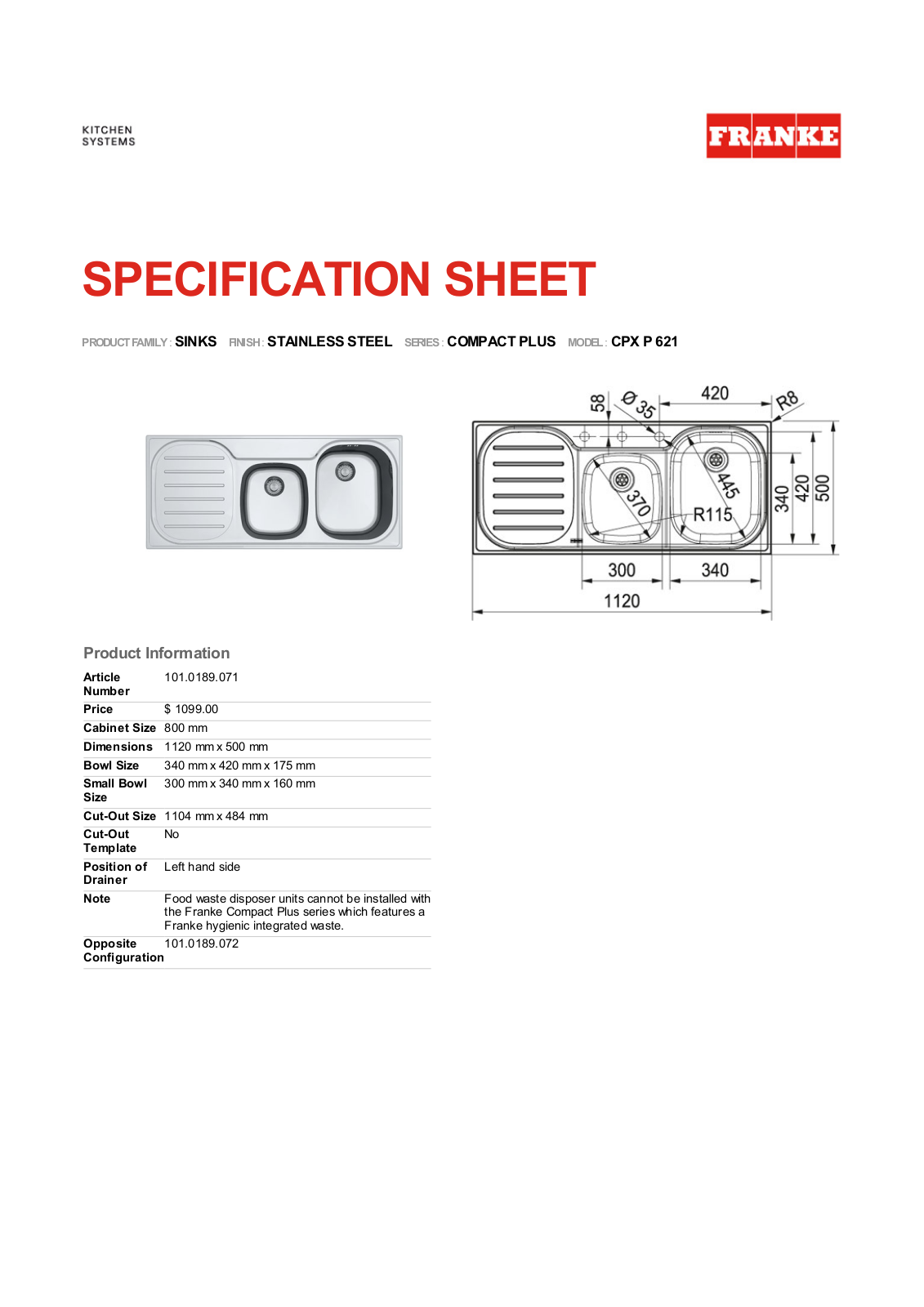 Franke Foodservice CPX P 621 User Manual