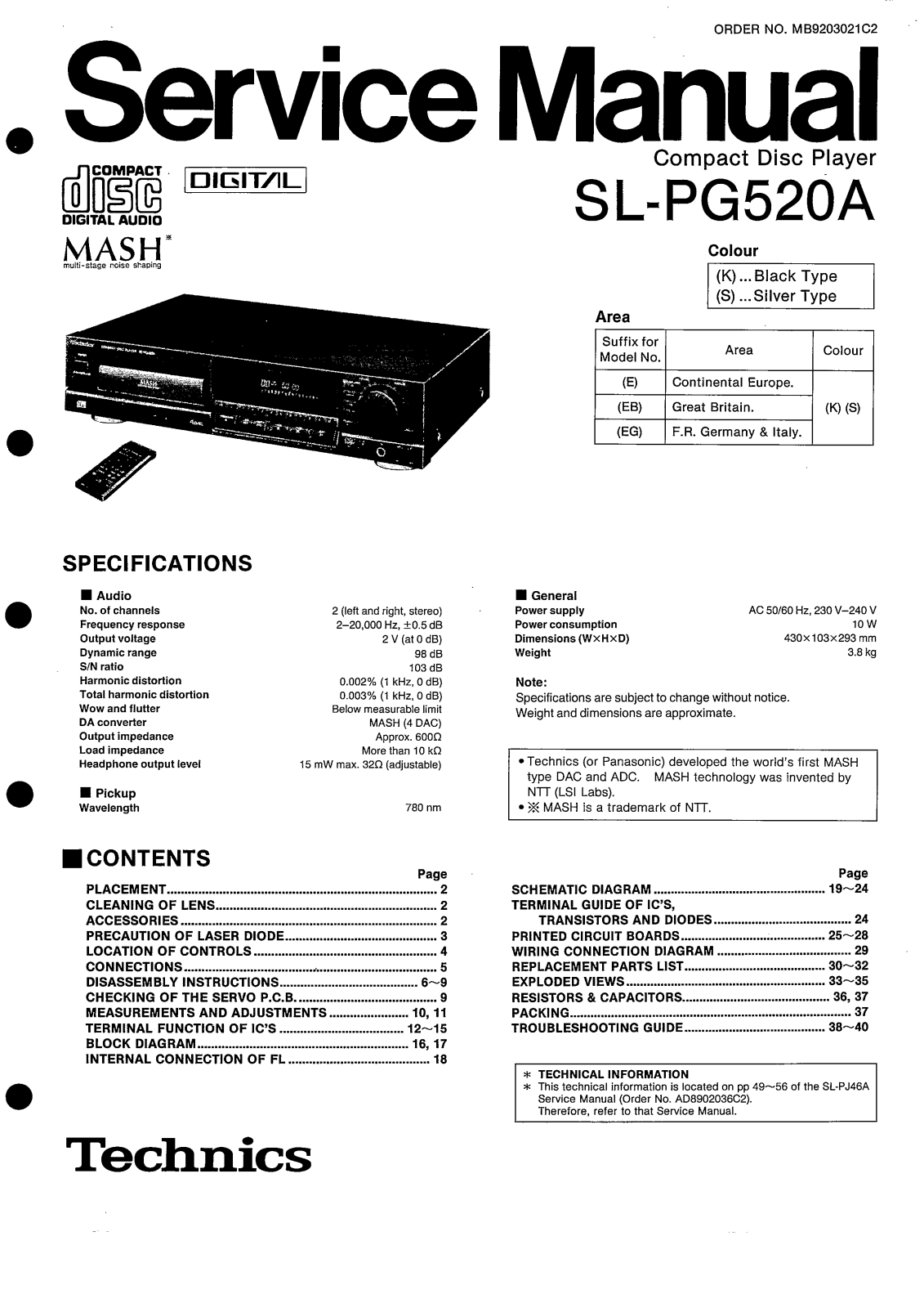 Panasonic SLPG-520-A, SLPG-520-A Service manual