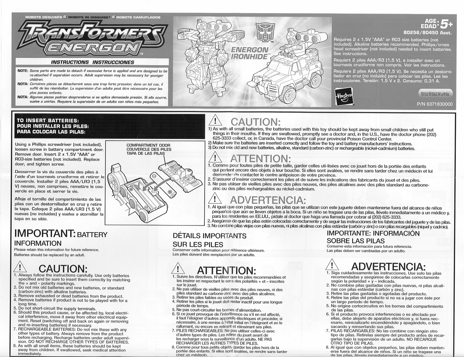 HASBRO Transformers Energon IronHide 2004 User Manual