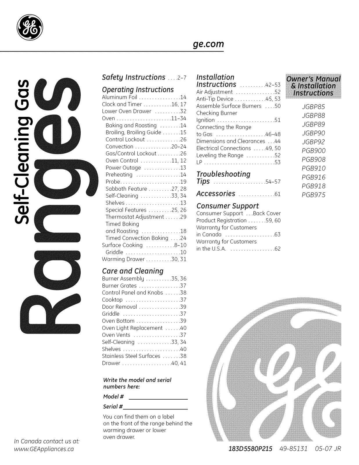GE PGB975SEM2SS, PGB918SEM2SS, PGB918SEM1SS, PGB918DEM2WW, PGB918DEM2BB Owner’s Manual - ManualMachine.com