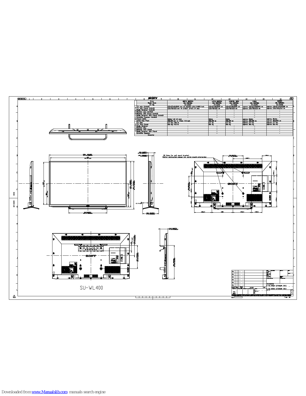 Sony KDL-50R550A, KDL-50R555A Dimensions