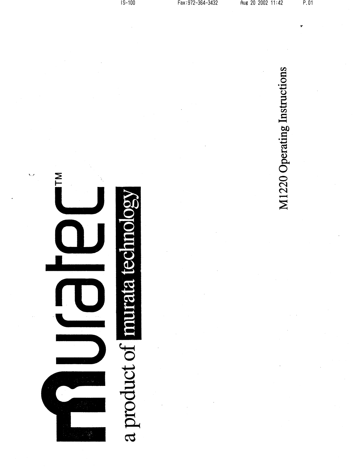 Muratec M-1220 Operating Manual