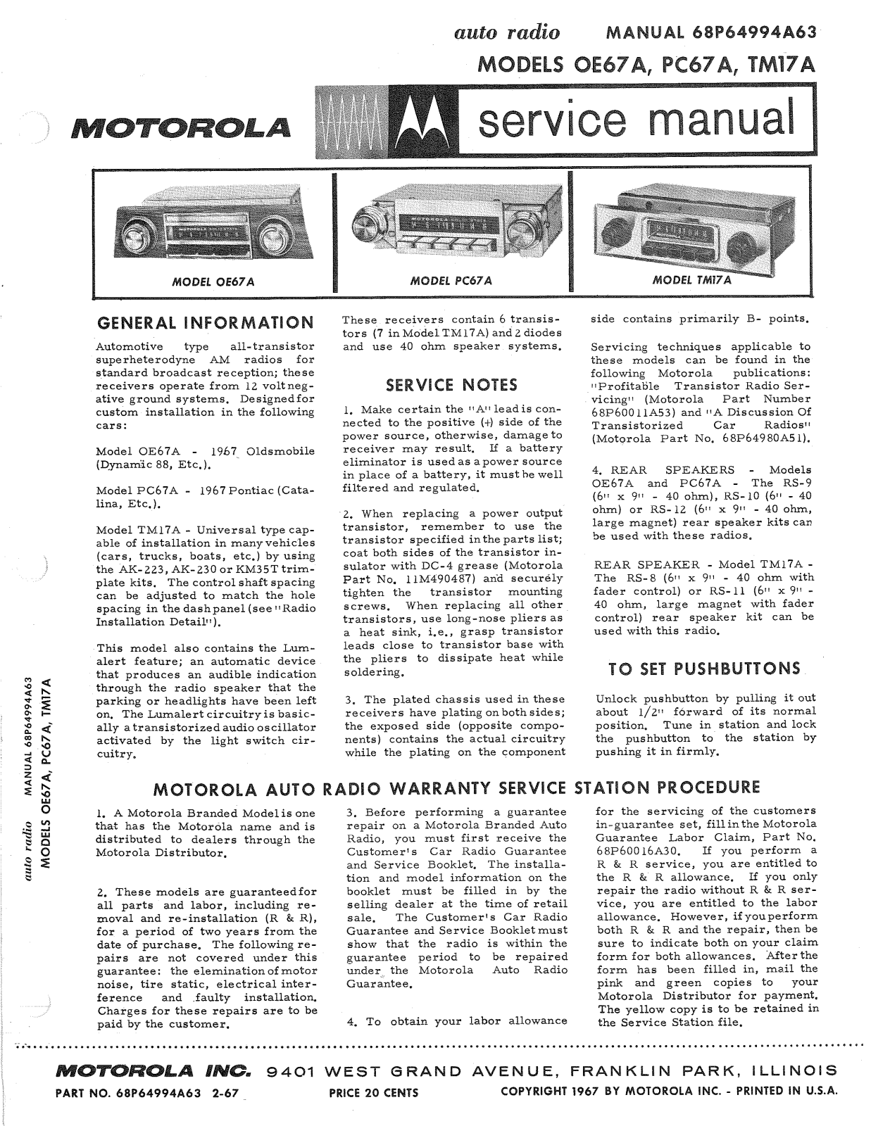 Moth Audio TM-17-A, OE-67-A, PC-67-A Service manual