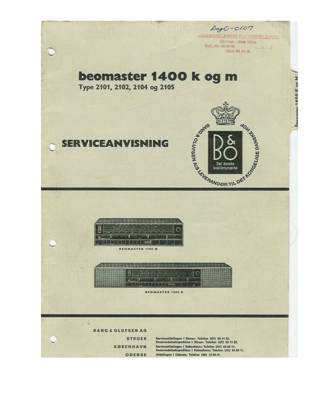 Bang Olufsen Beomaster 1400 Service Manual