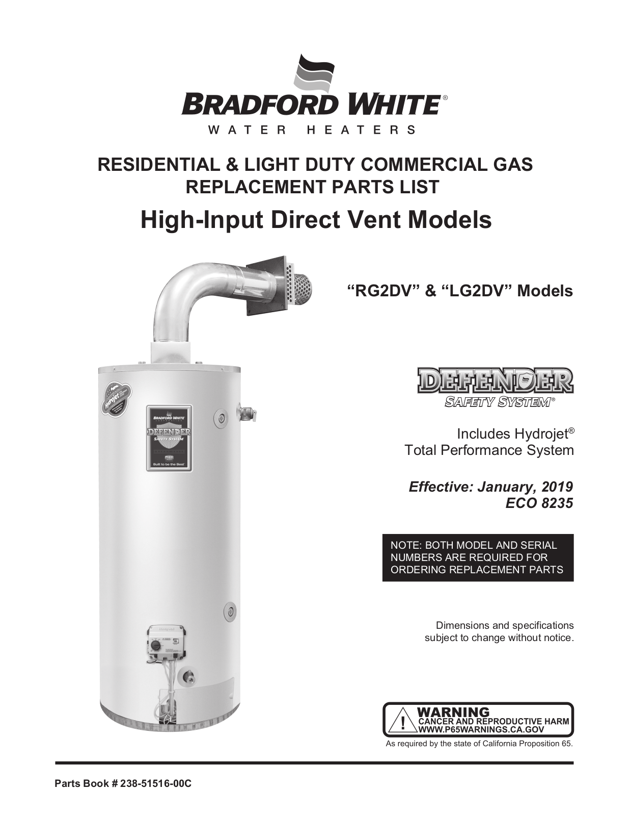 Bradford White RG2DV40S6N, RG2DV50S6N, RG2DV50H6N Service manual