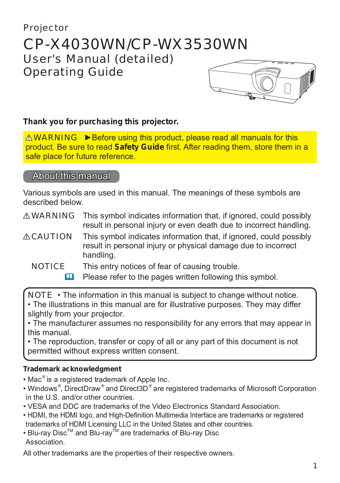 Hitachi CP-WX3530WN User Manual