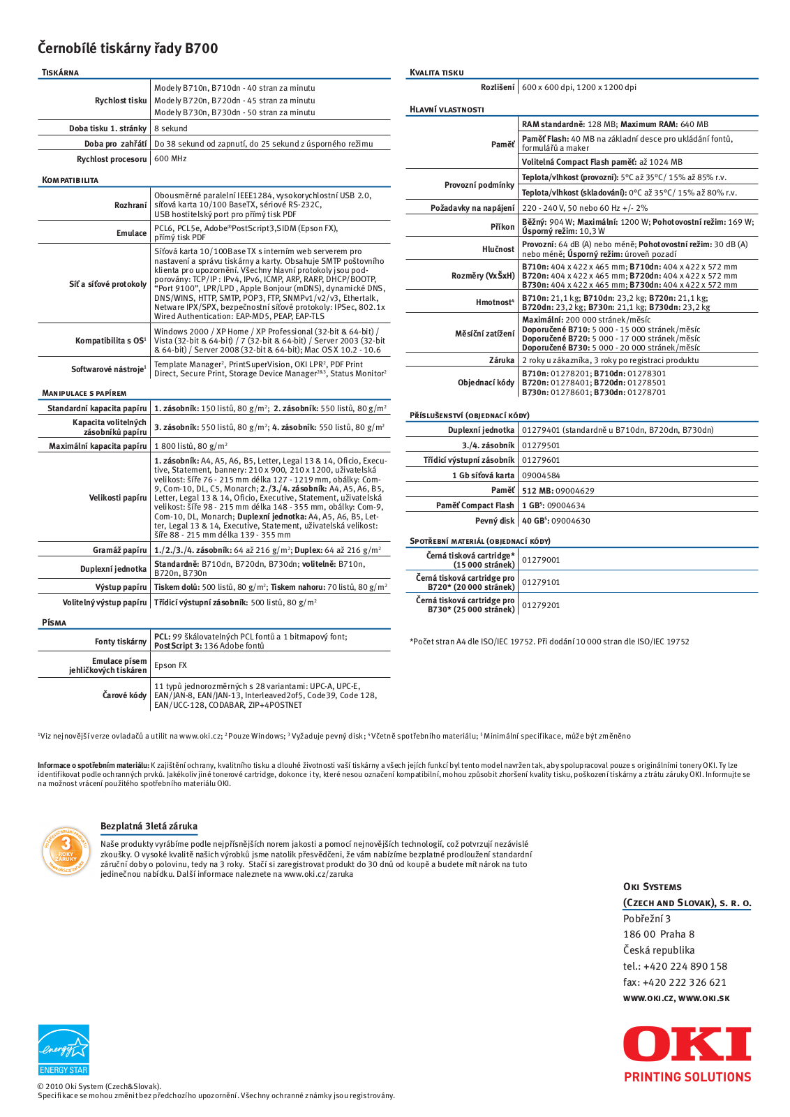 Oki B710, B720, B730 DATASHEET