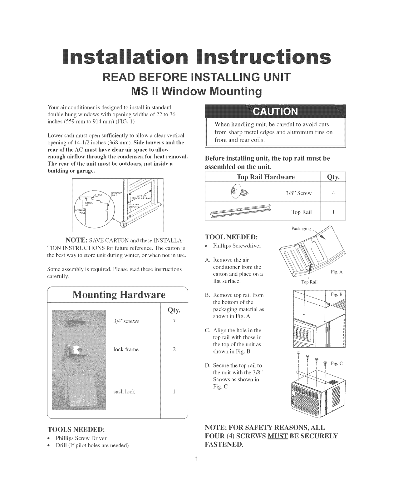 Frigidaire FAA053P7A1, FAA053P7A2, FAA053P7A3, FAA053P7A4, FAA055P7A1 Installation Guide
