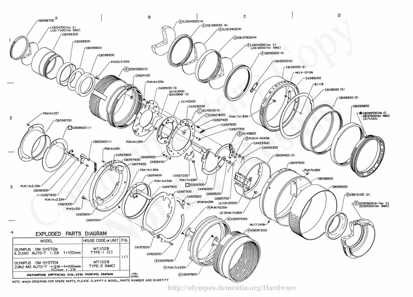 OLYMPUS 100mm f2.8 Service Manual