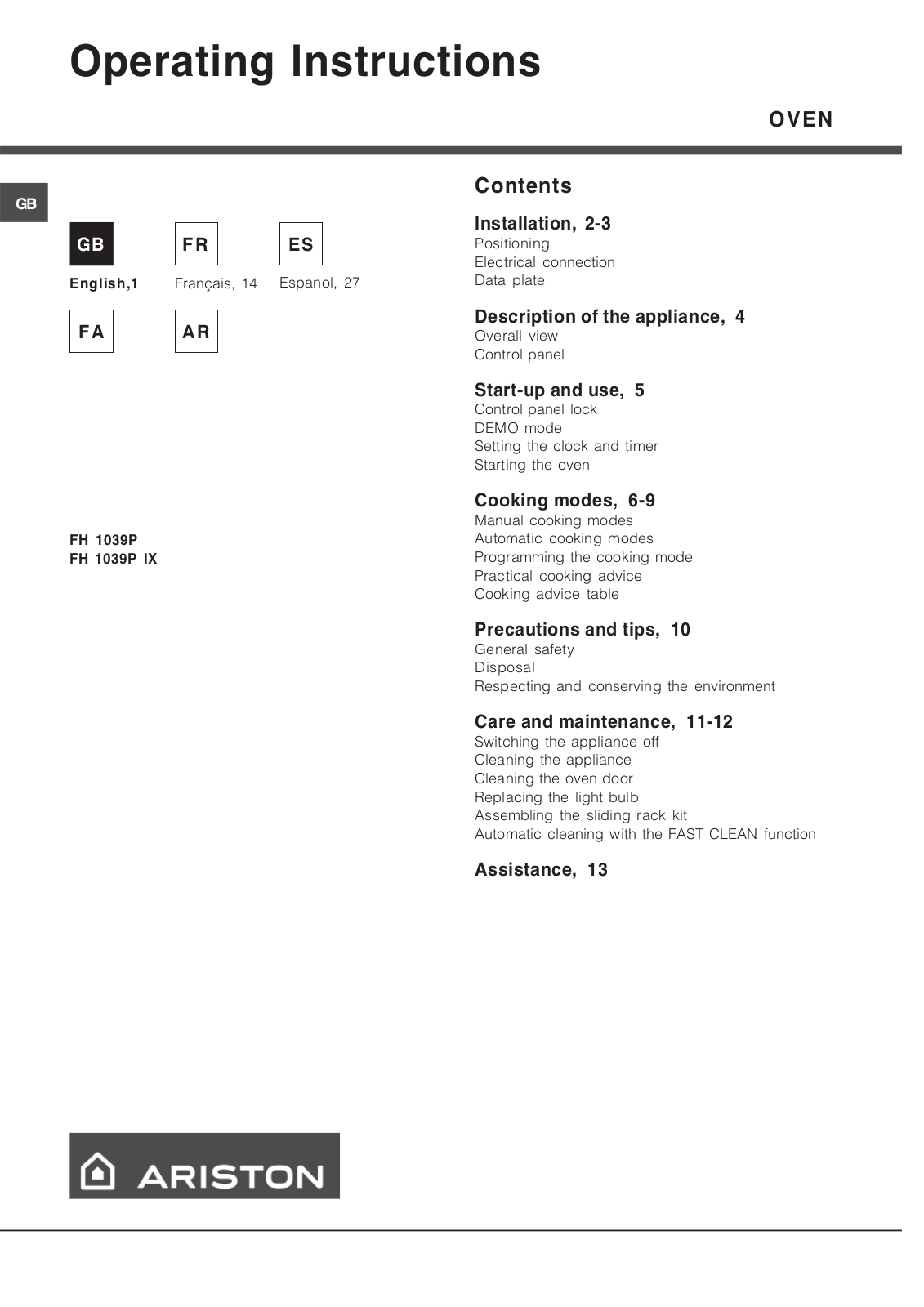 Hotpoint FH 1039 P IX User Manual