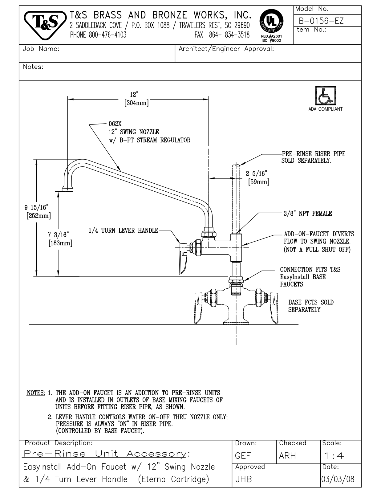 T & S Brass & Bronze Works B-0156-EZ General Manual