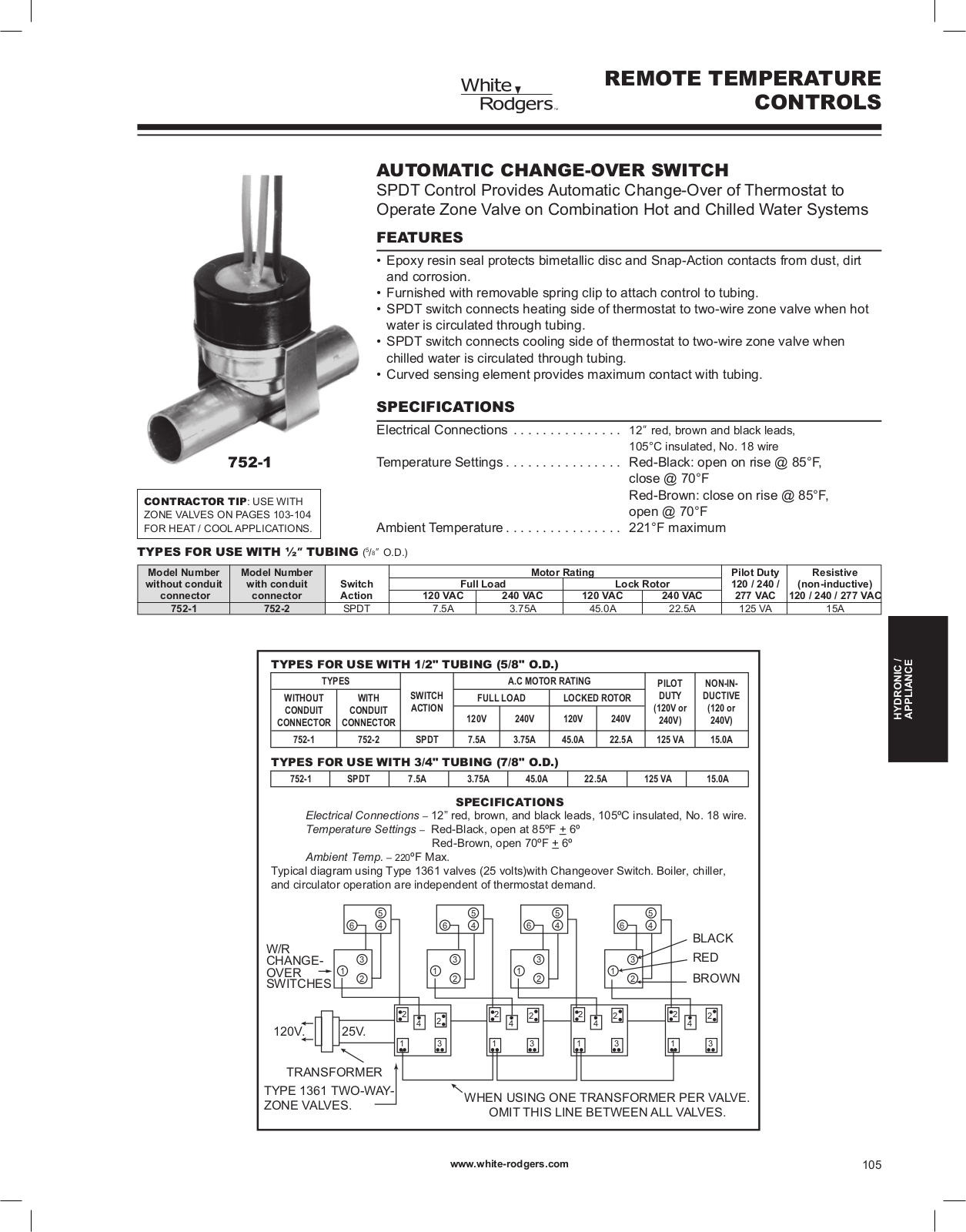 White Rodgers 752-1, 752-2 Catalog Page