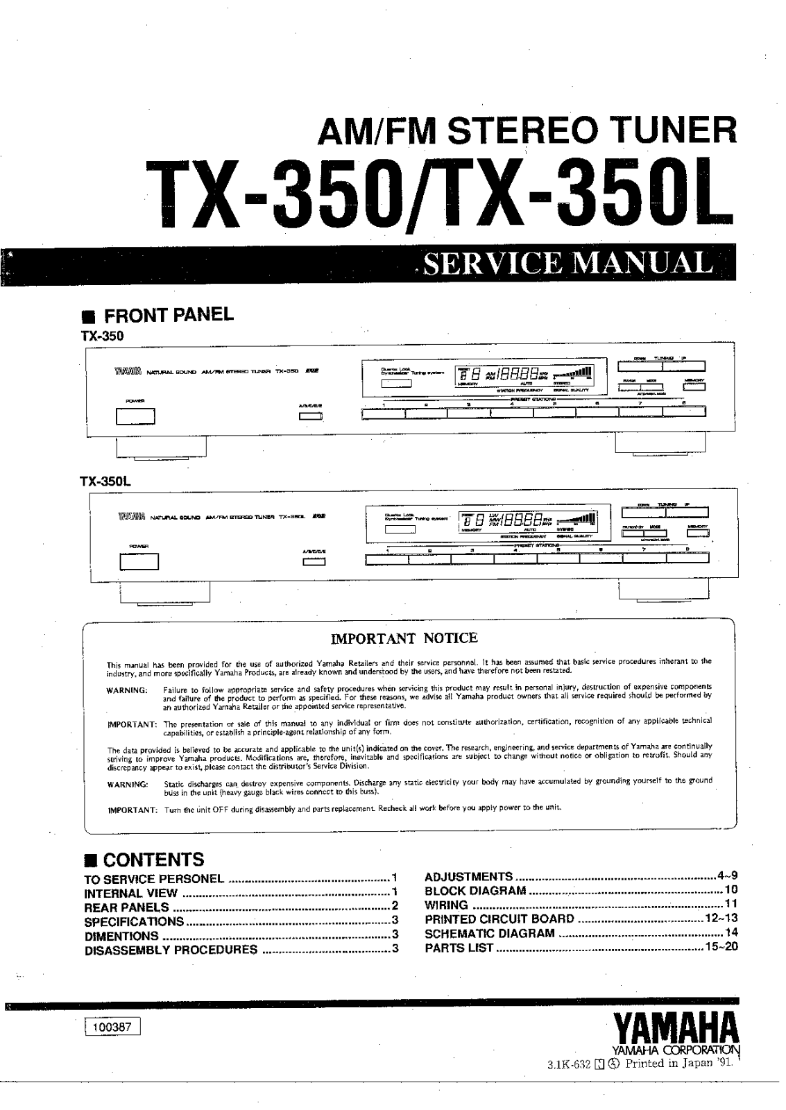 Yamaha TX-350-L, TX-350 Service Manual