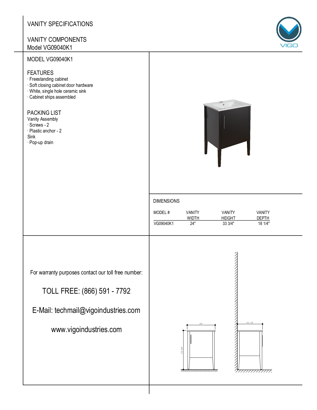 Vigo VG09040K1 User Manual