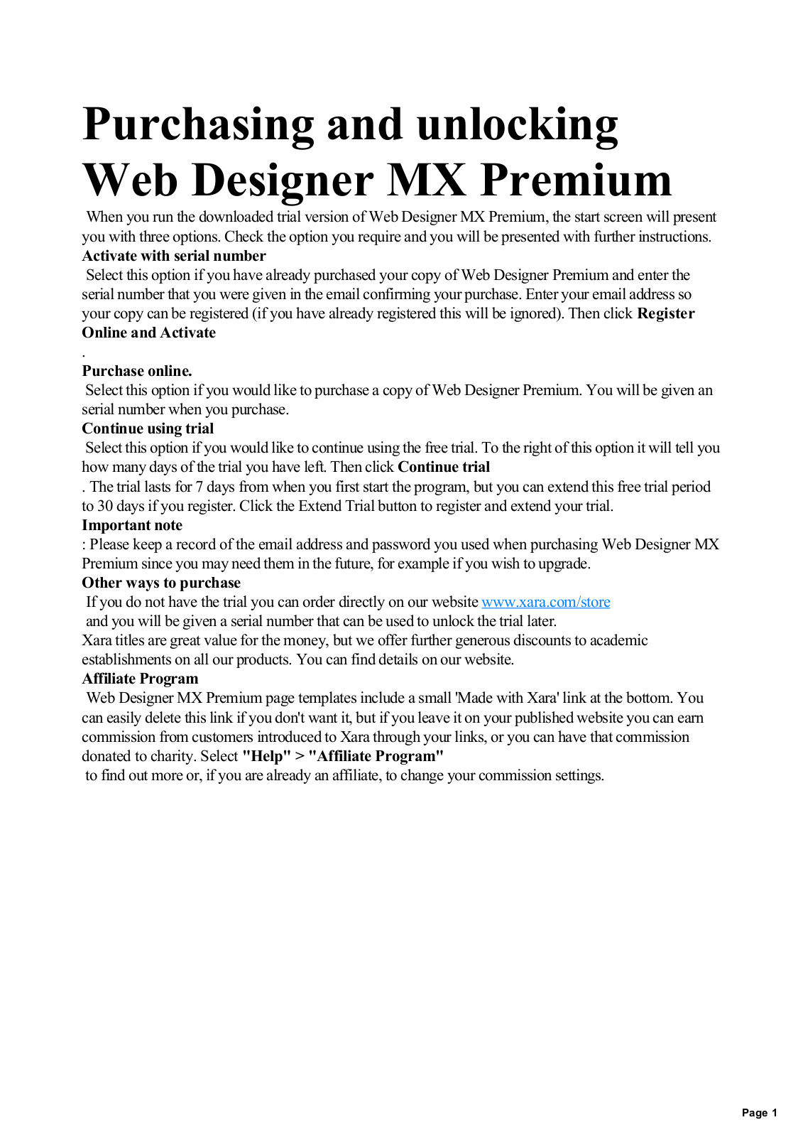 Xara Web Designer Premium - MX User Guide