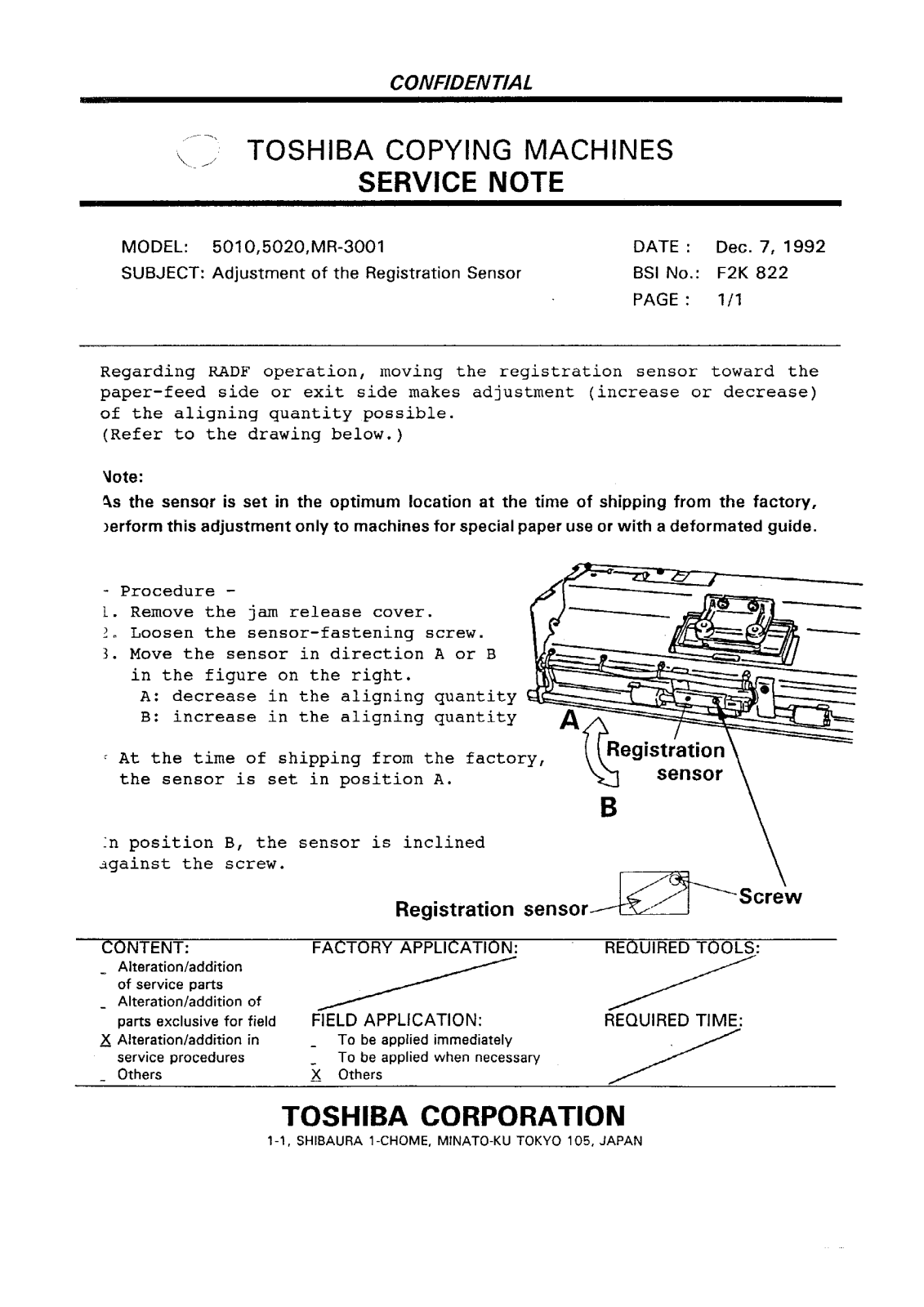 Toshiba f2k822 Service Note