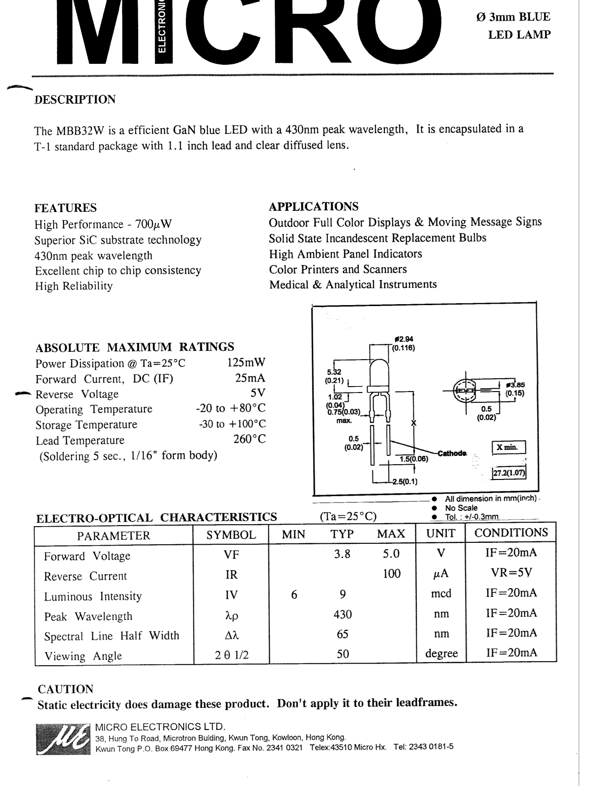 MICRO MBB32W Datasheet