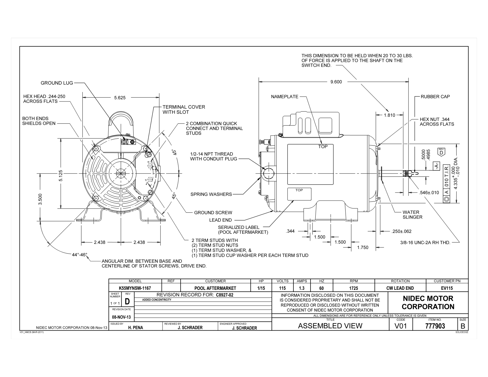US Motors EV115 Dimensional Sheet - ManualMachine.com