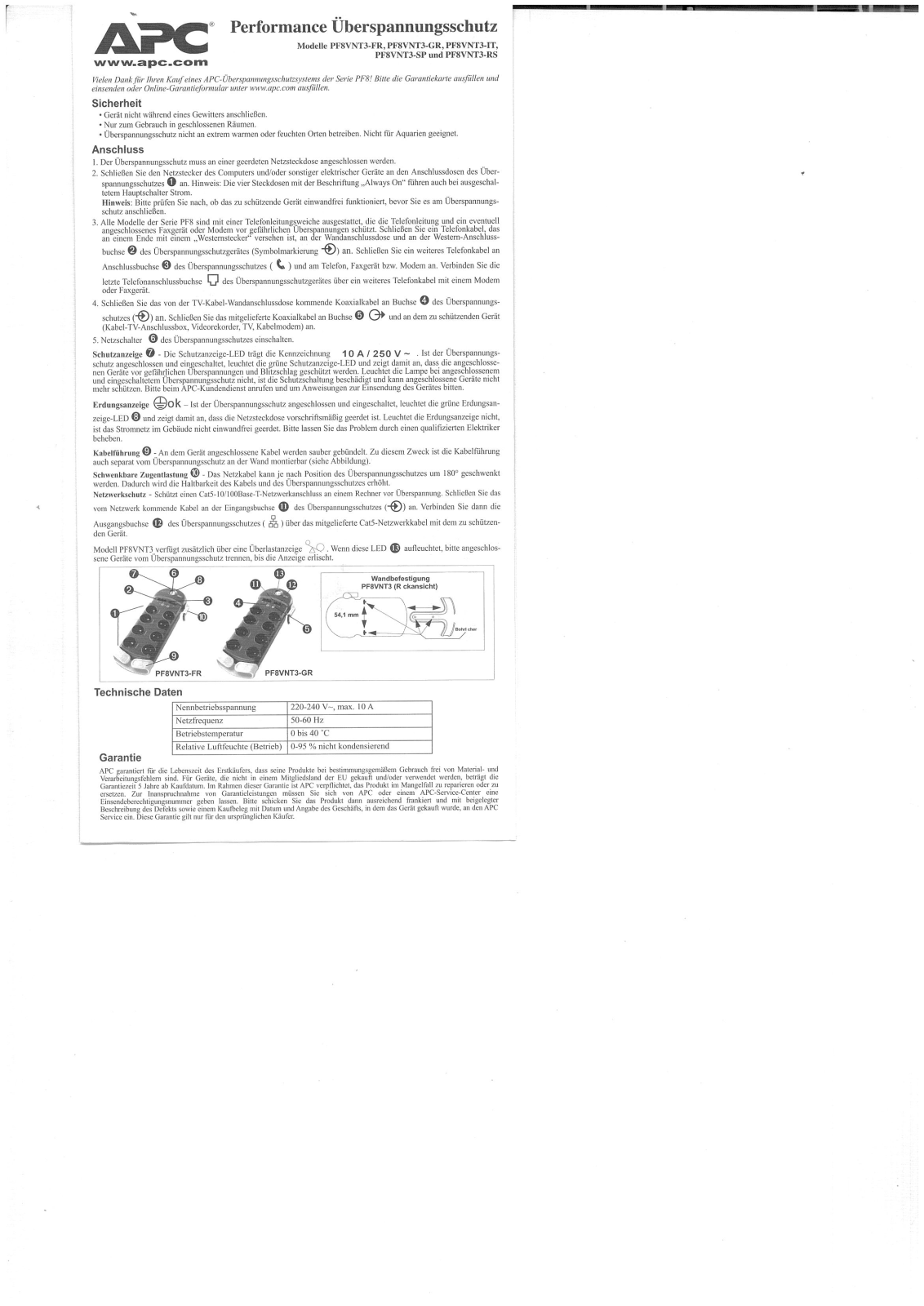 APC by Schneider Electric PF8VNT3-FR, PF8VNT3-GR, PF8VNT3-IT, PF8VNT3-SP és PF8VNT3- RS User Manual