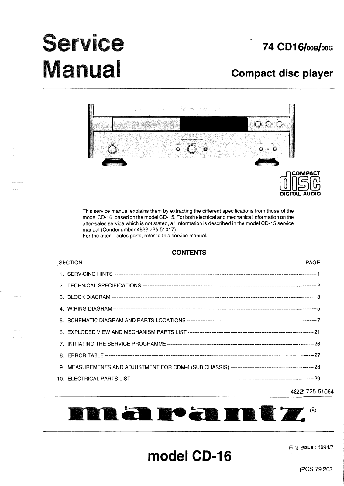 Marantz CD-16 Service Manual