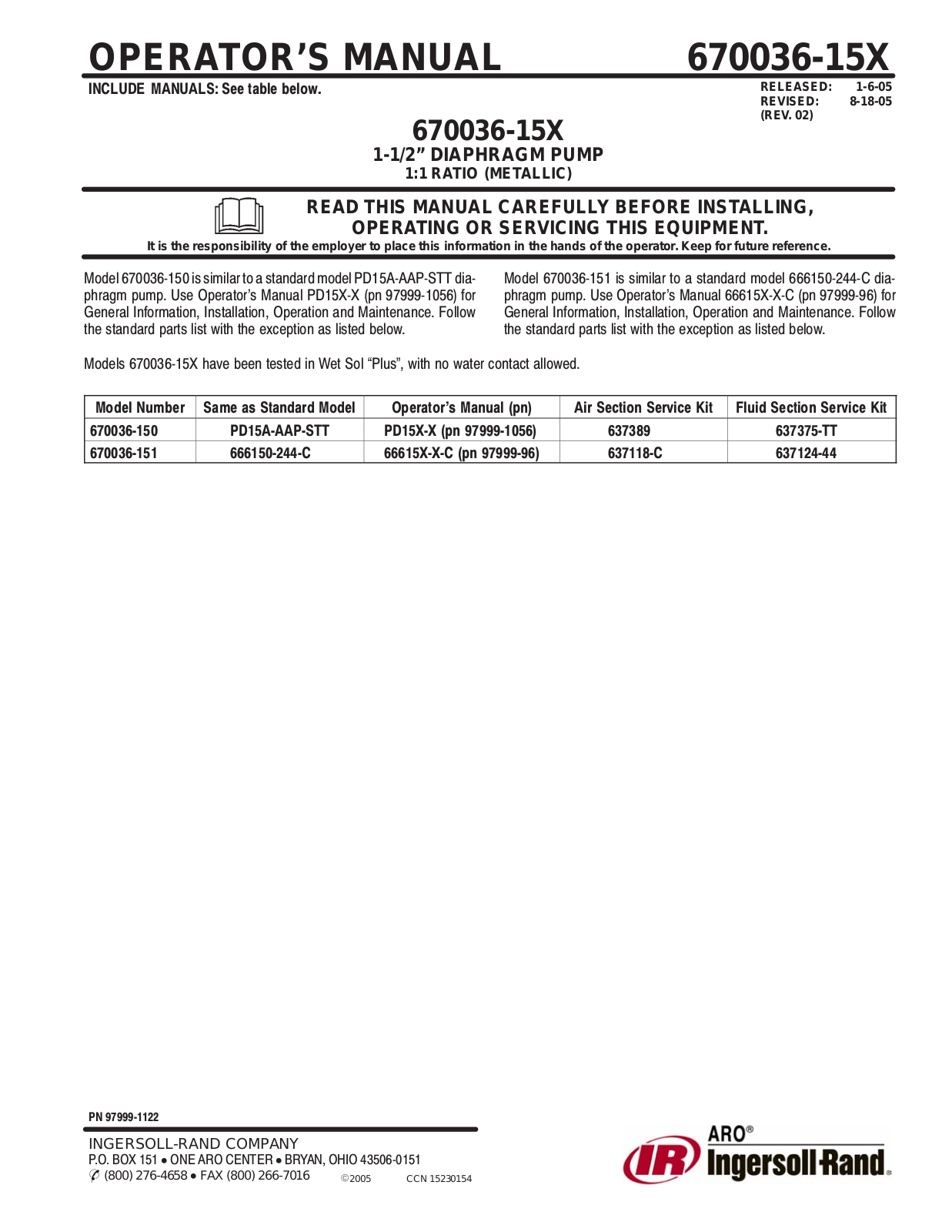 Ingersoll-Rand ARO 670036-15X User Manual