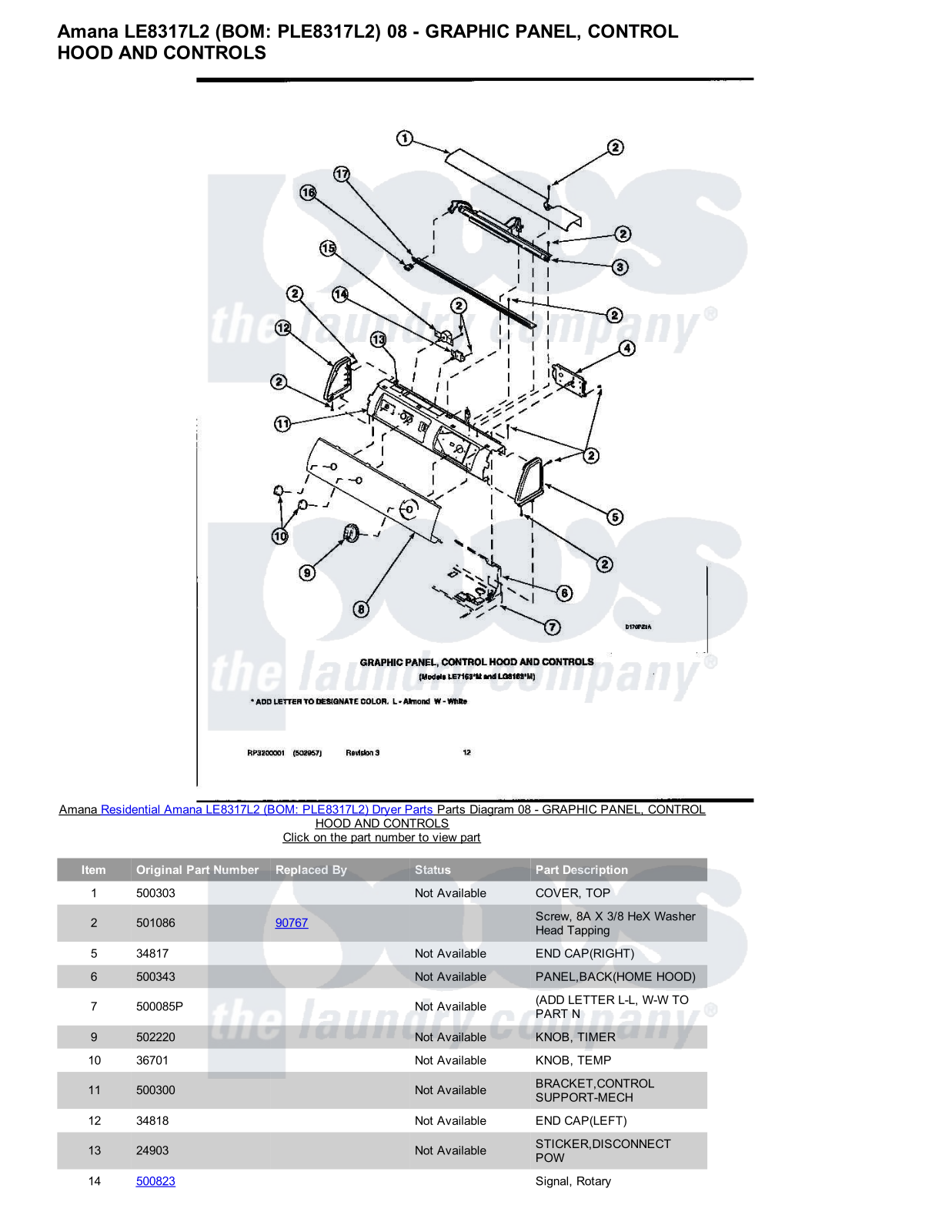 Amana LE8317L2 Parts Diagram